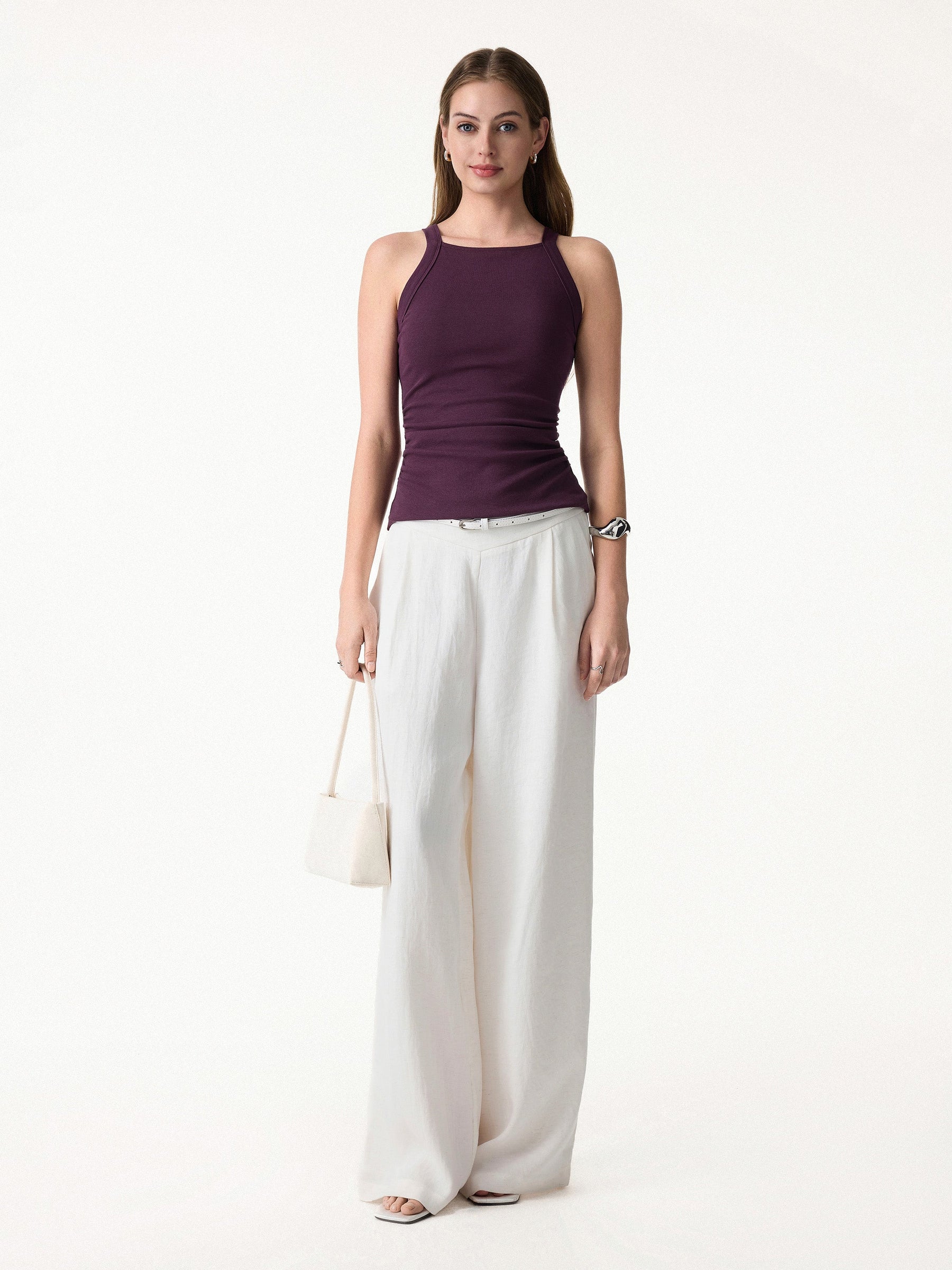 Square Neck Ruched Rib Bra Tank