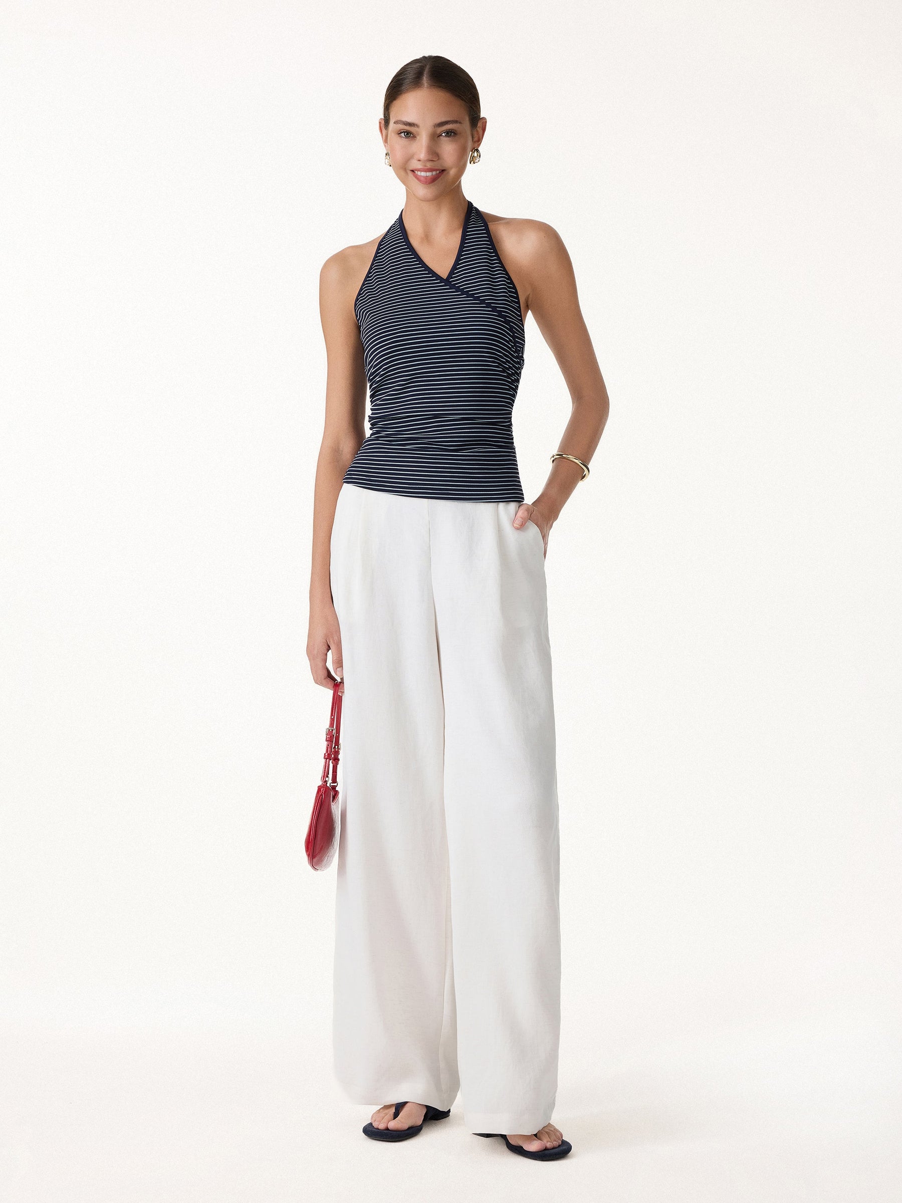 Striped Halter Neck Tank Top