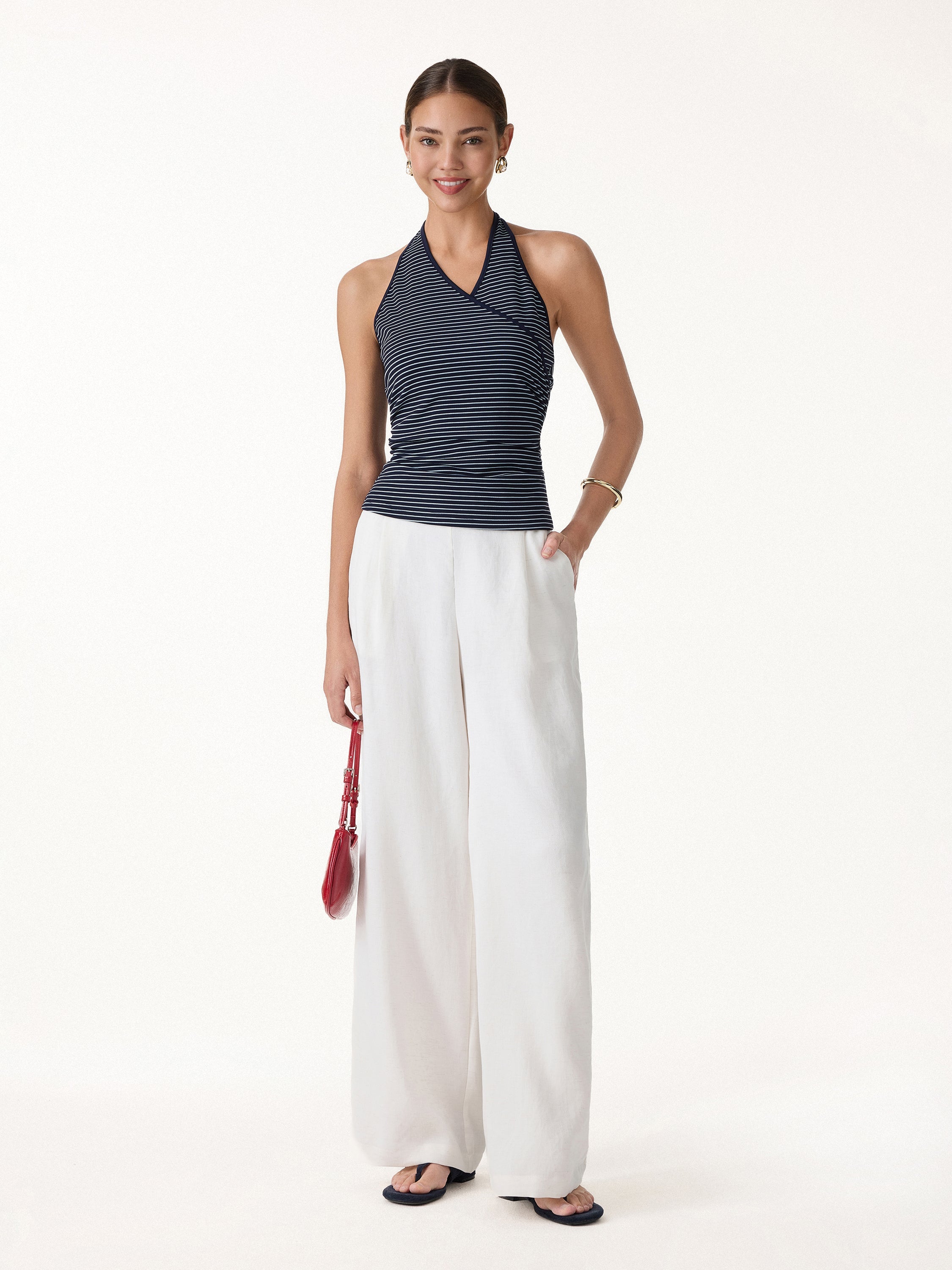 Striped Halter Neck Tank Top