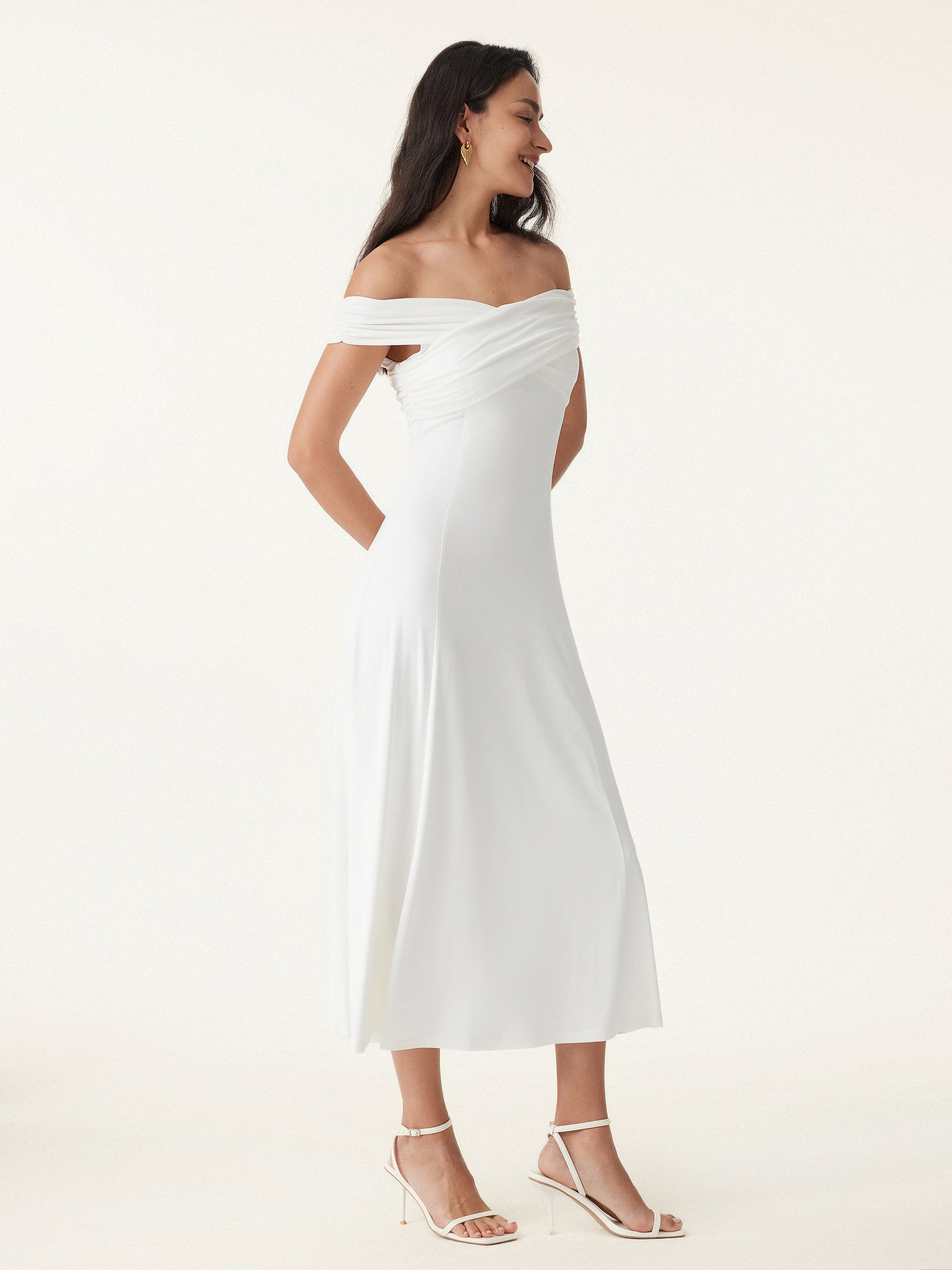 Flowy Criss Cross Off-shoulder Midi Bra Dress