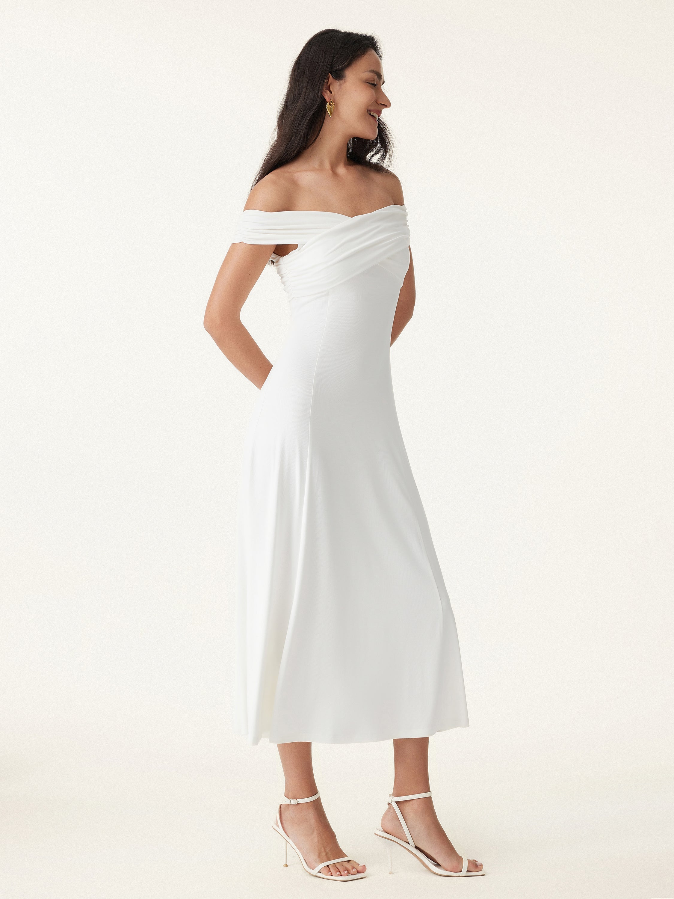 Flowy Criss Cross Off-shoulder Midi Bra Dress