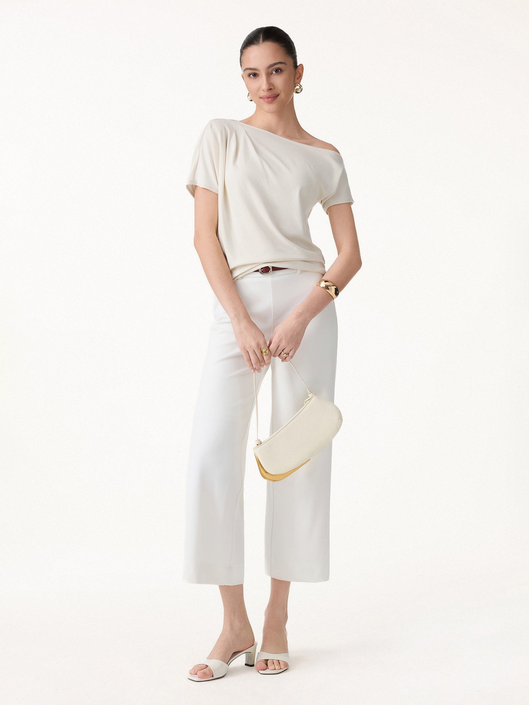 Cotton-Lyocell Effortless Asymmetrical Tucked Tee