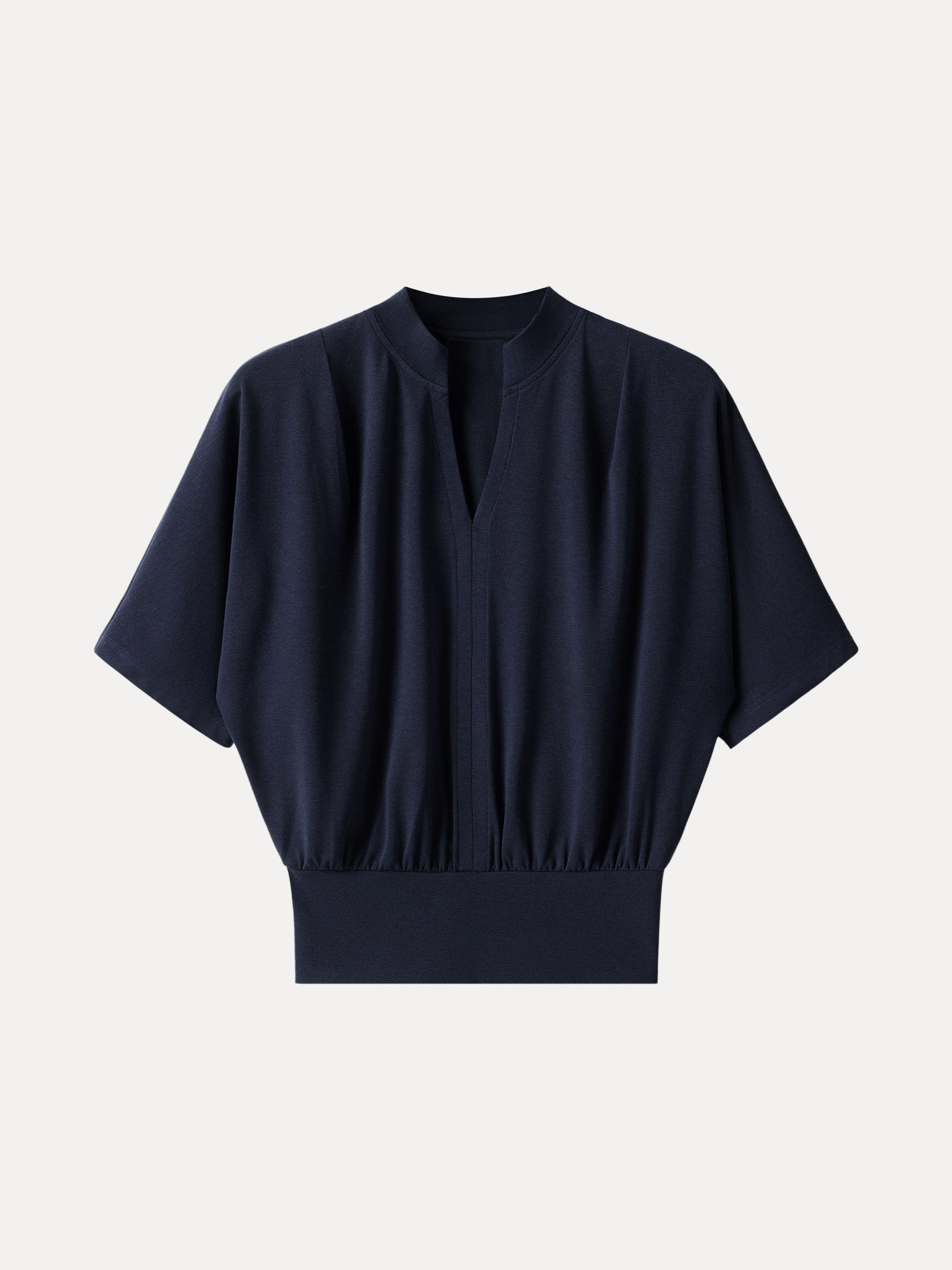 Stand Collar V-Neck Short Sleeve Top