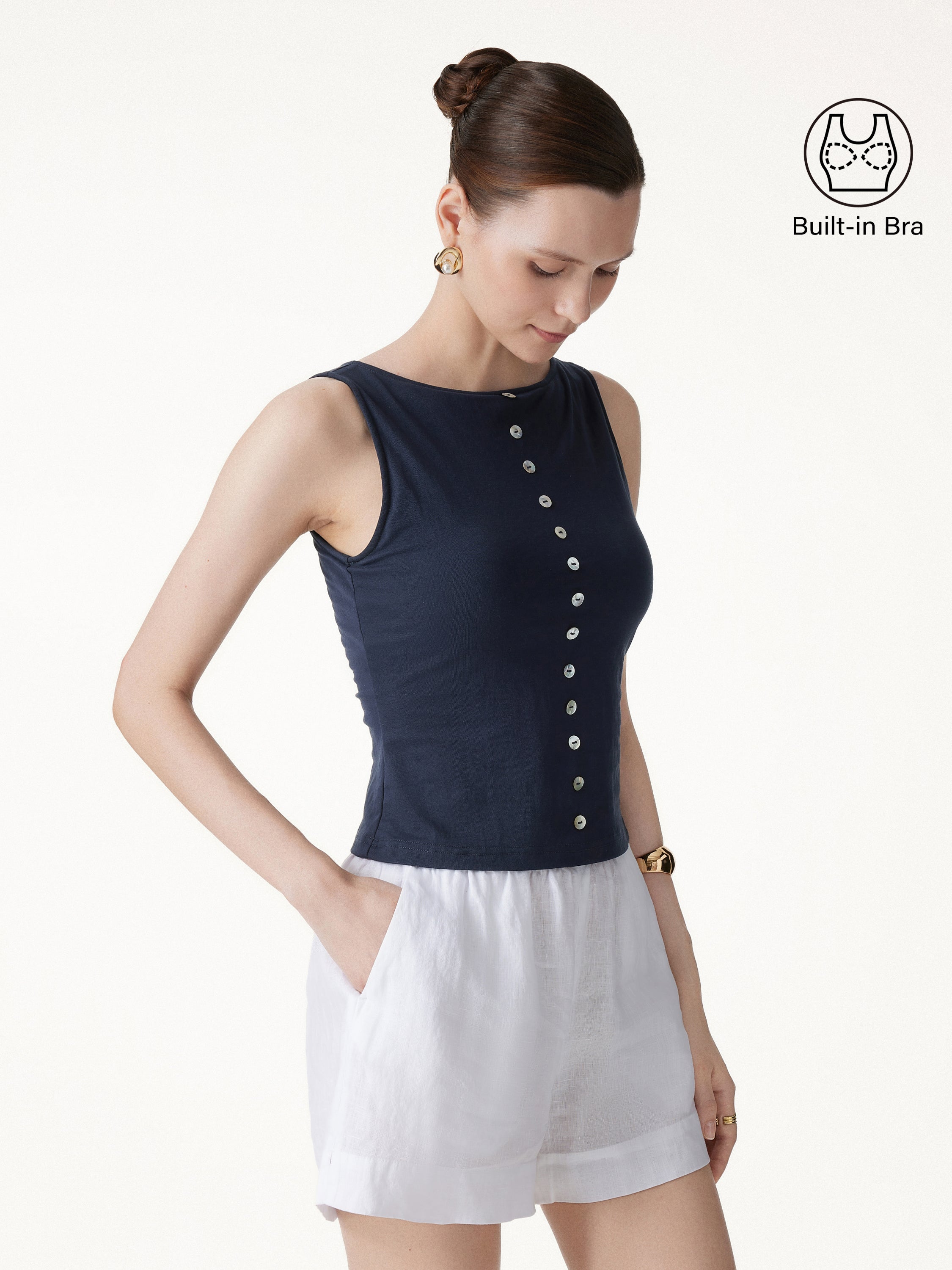 Cotton-Linen Boatneck Cropped Bra Top