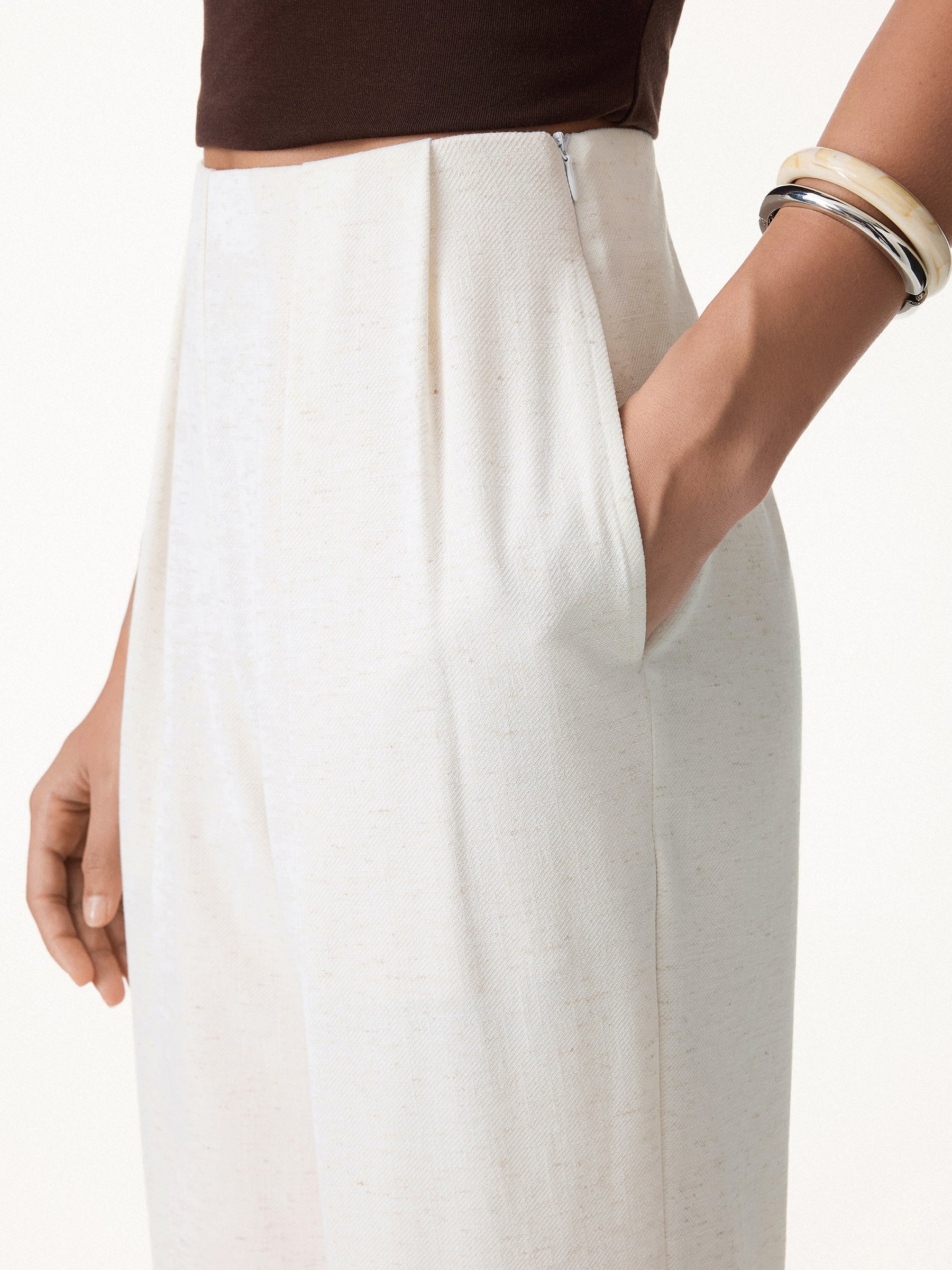 Airy Stretch Linen-Like Wide Flare Pant with Pockets