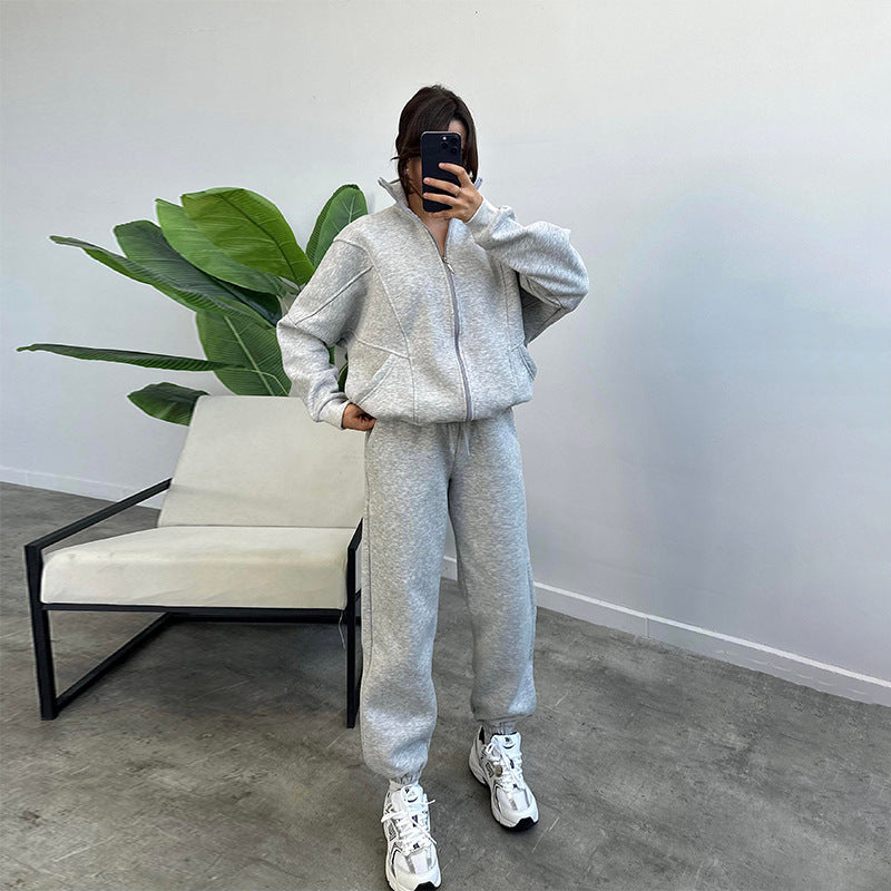 Women's Tracksuit Set - Zip Cardigan & Drawstring Trousers with Pockets