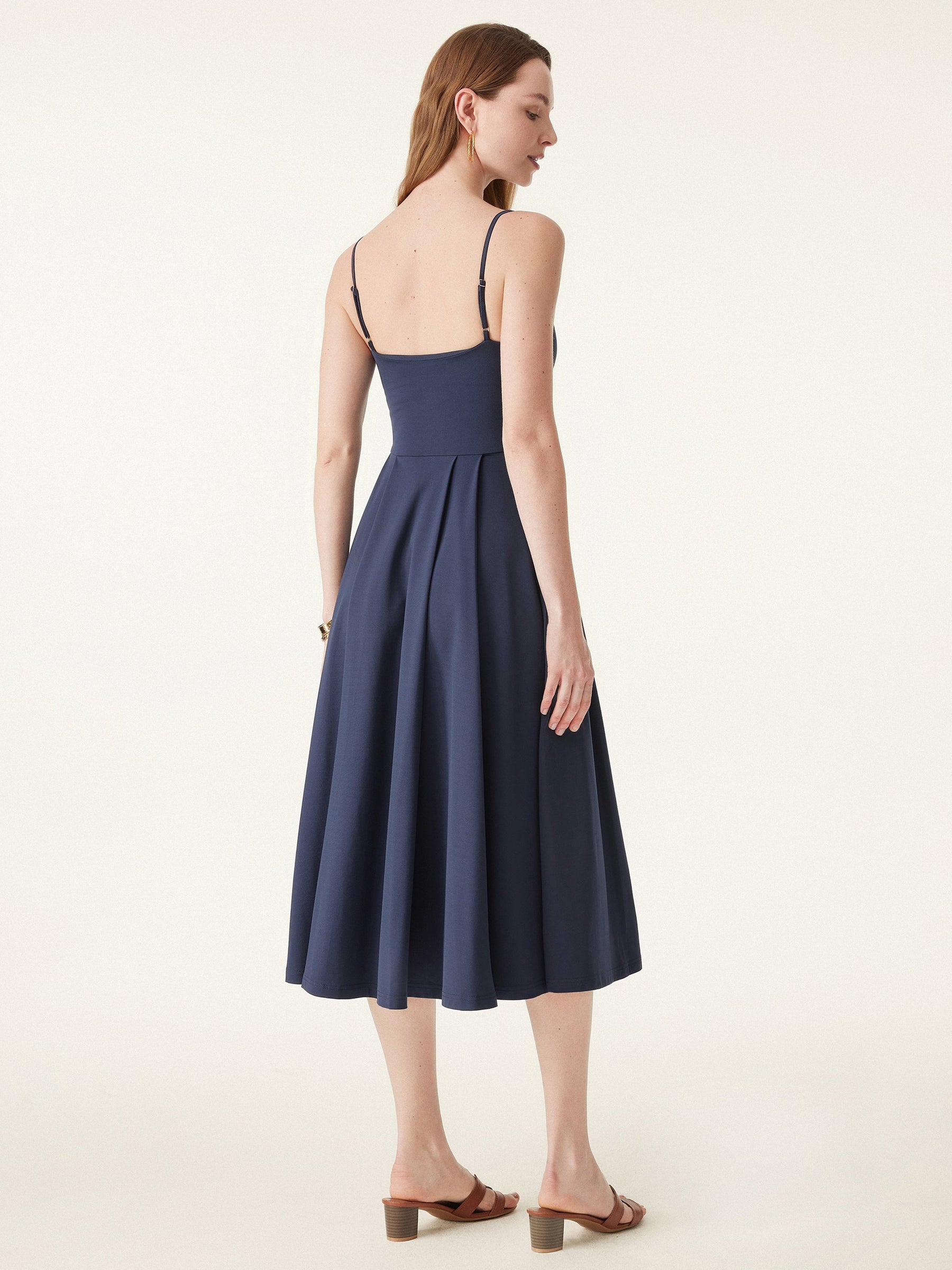 Bamboo Ponte V-neck Fit-and-flare Midi Bra Sundress with Pockets