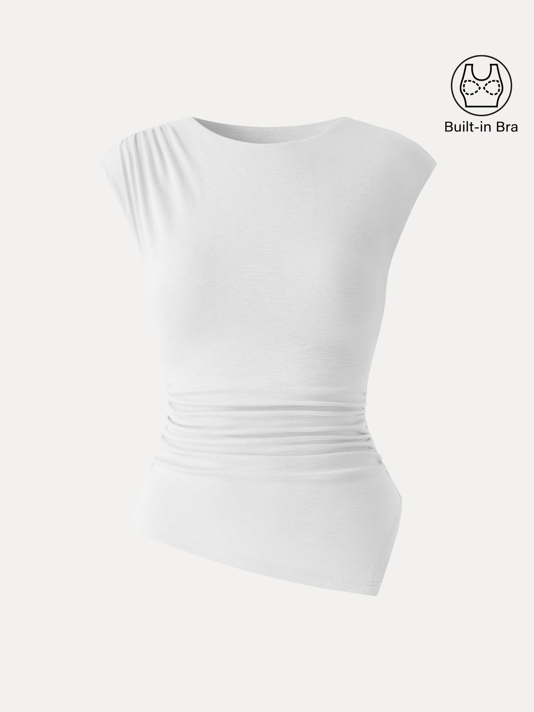 Matte Smooth Cap Sleeve Ruched Asymmetrical Bra Top
