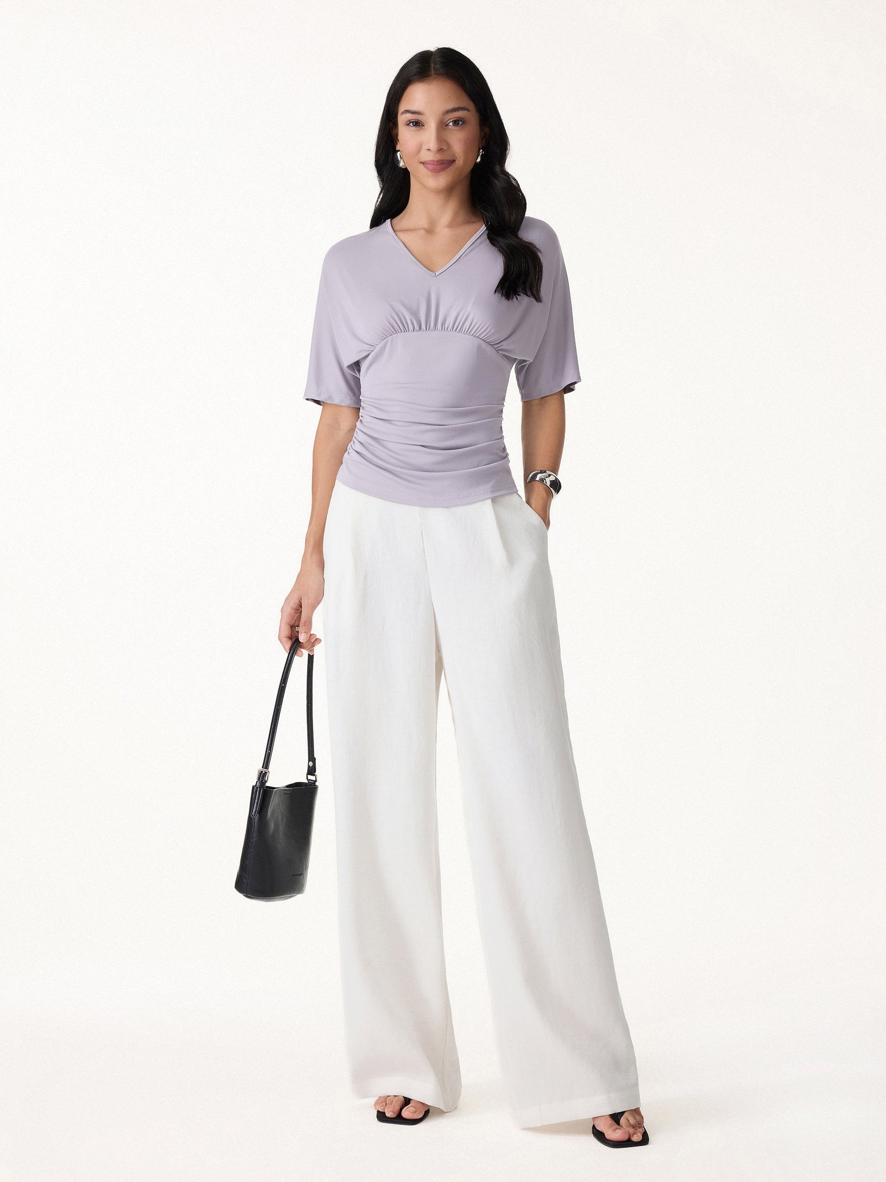 CoolTouch V-Neck Ruched Short Sleeve Summer Tee