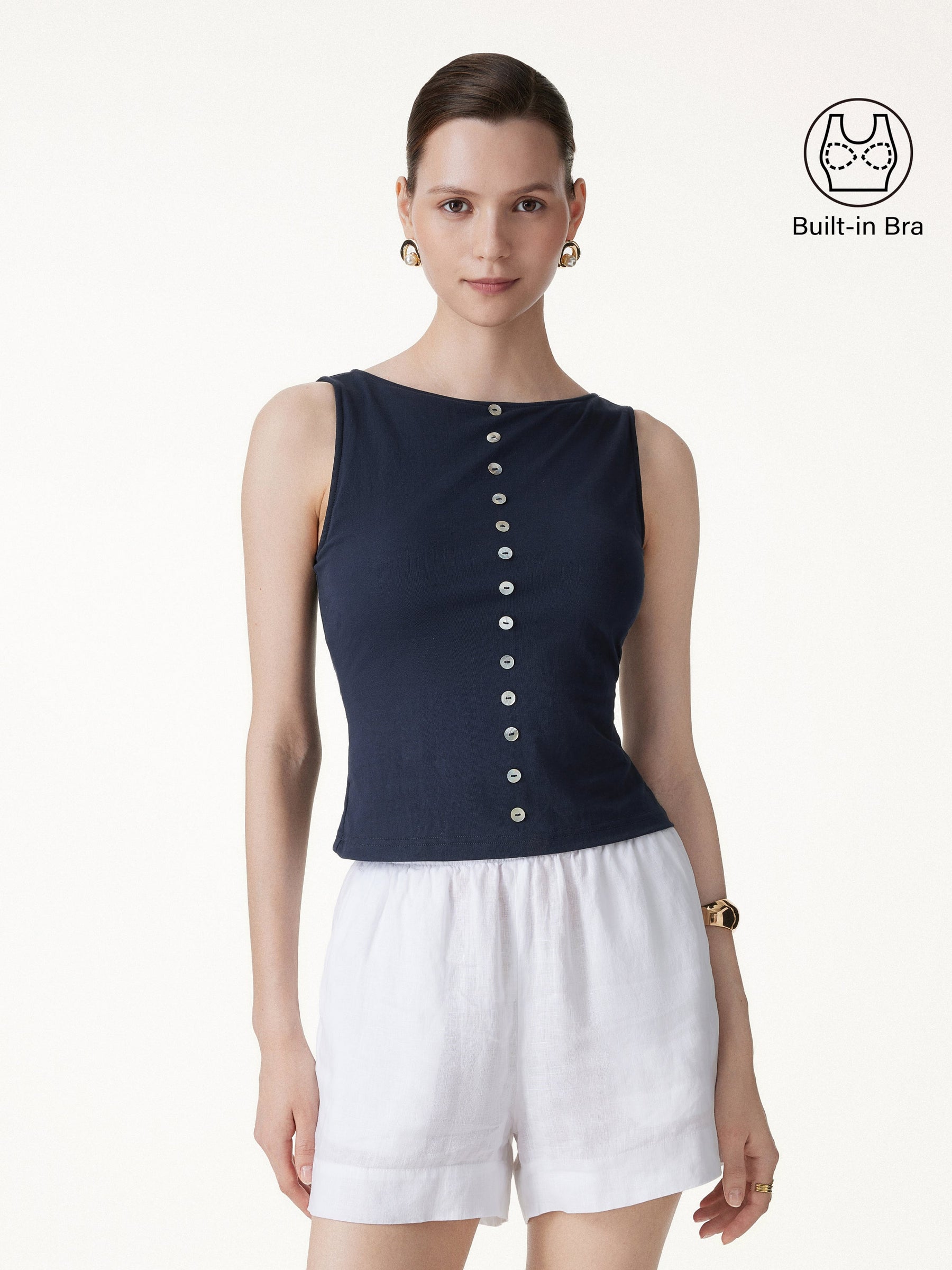 Cotton-Linen Boatneck Cropped Bra Top