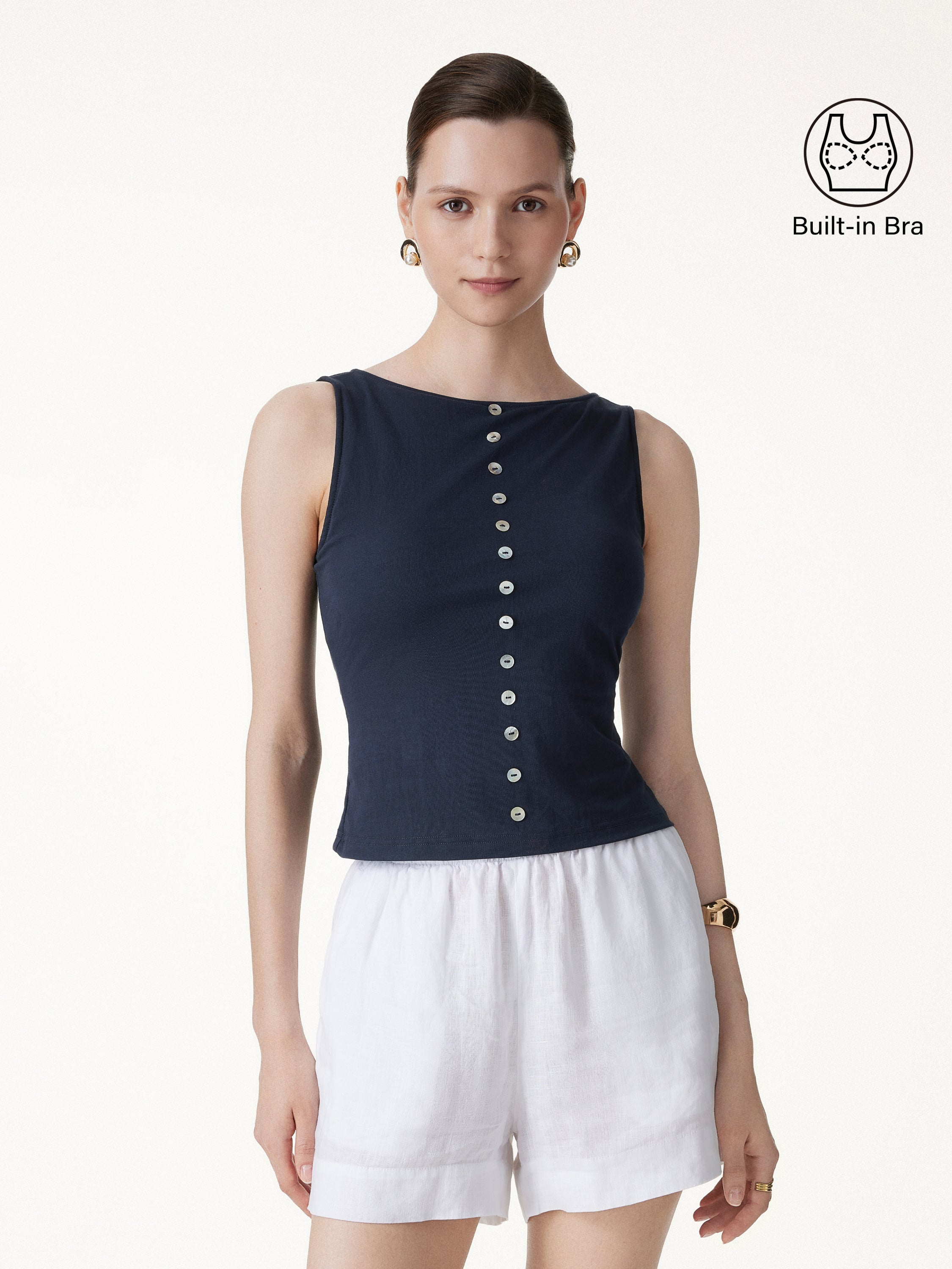 Cotton-Linen Boatneck Cropped Bra Top