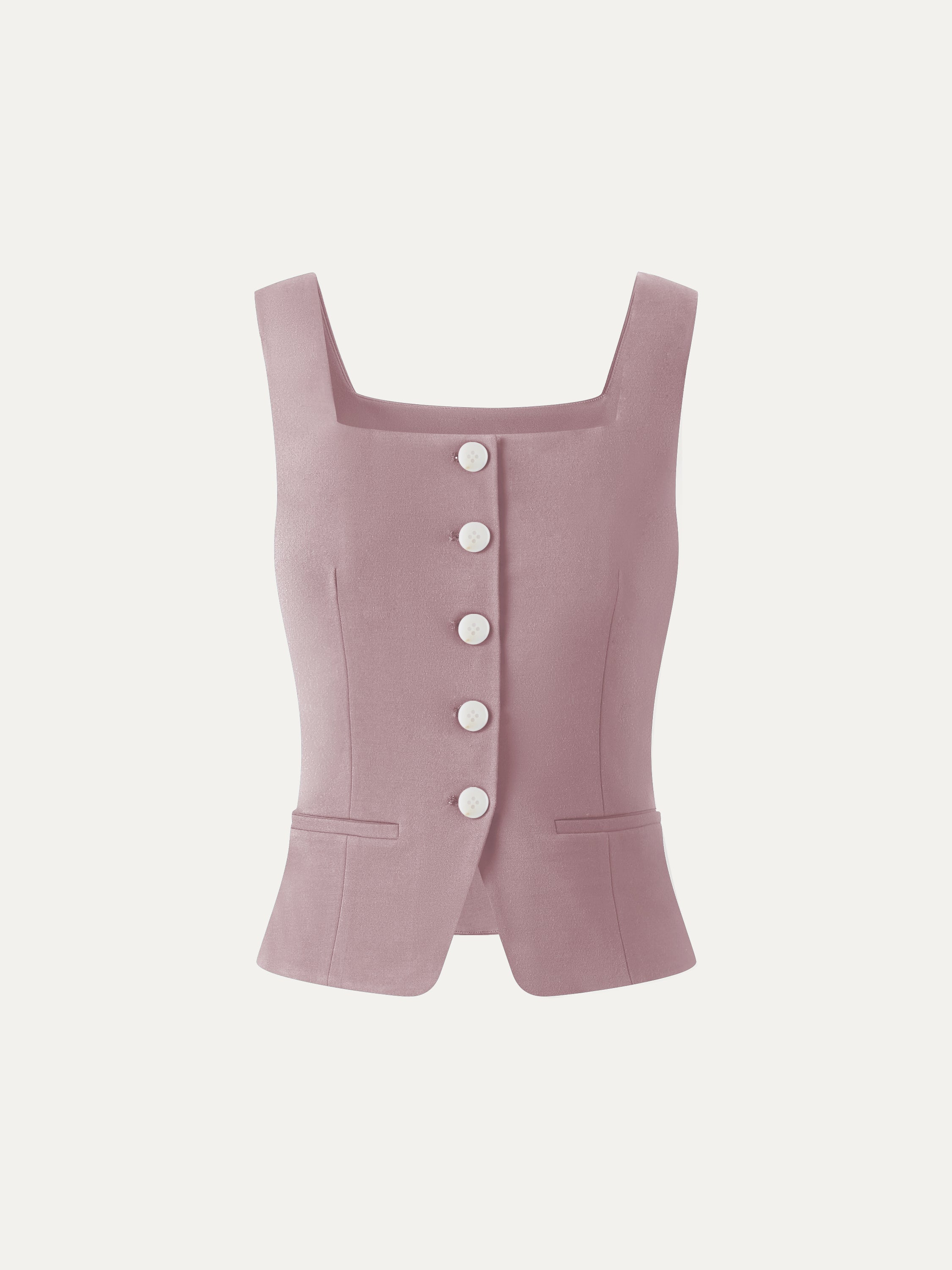 Stretch Ponte Square Neck Cropped Waistcoat with Pockets