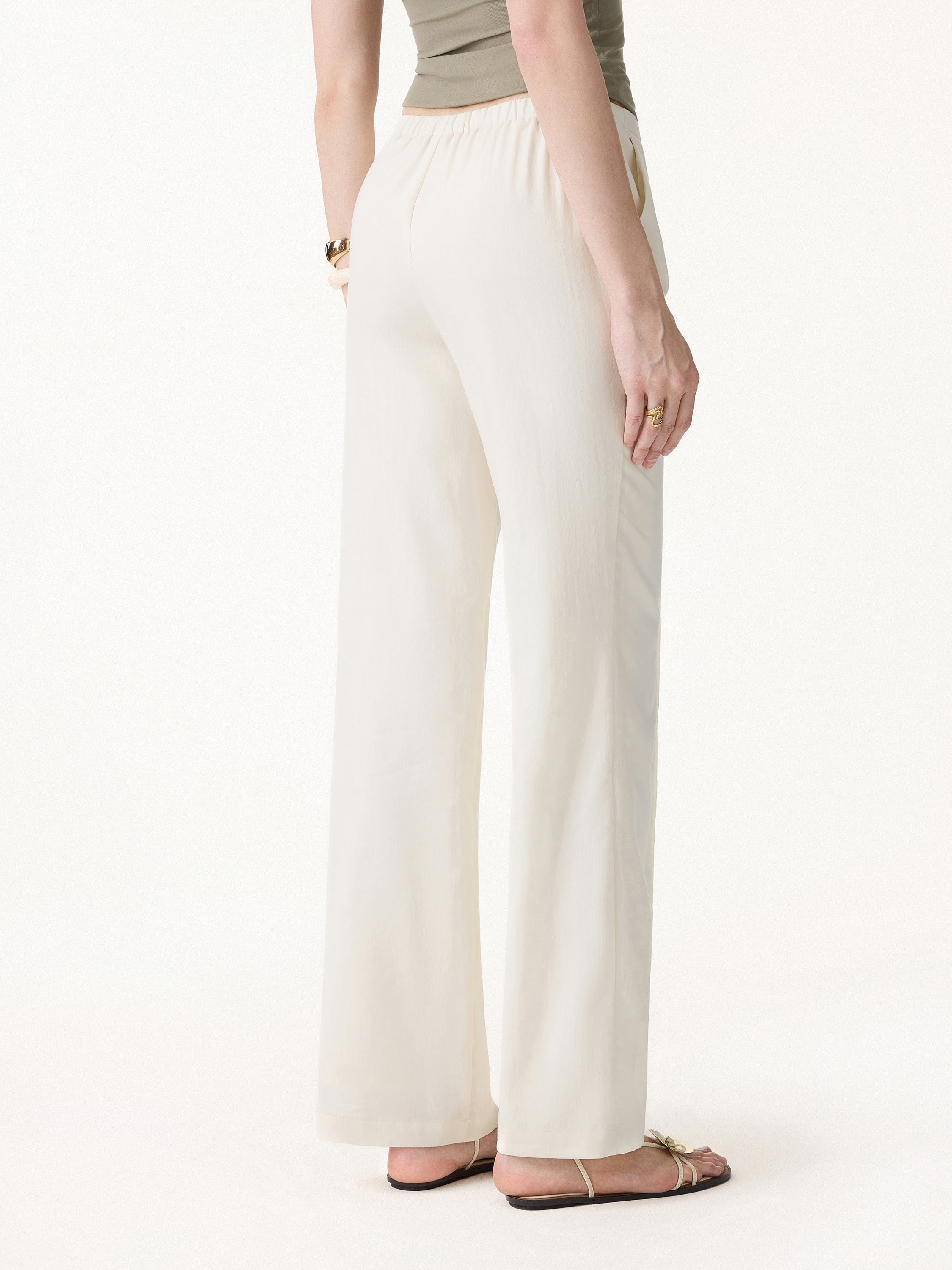 Lyocell-Linen Pintuck Wide Leg Vacay Pant