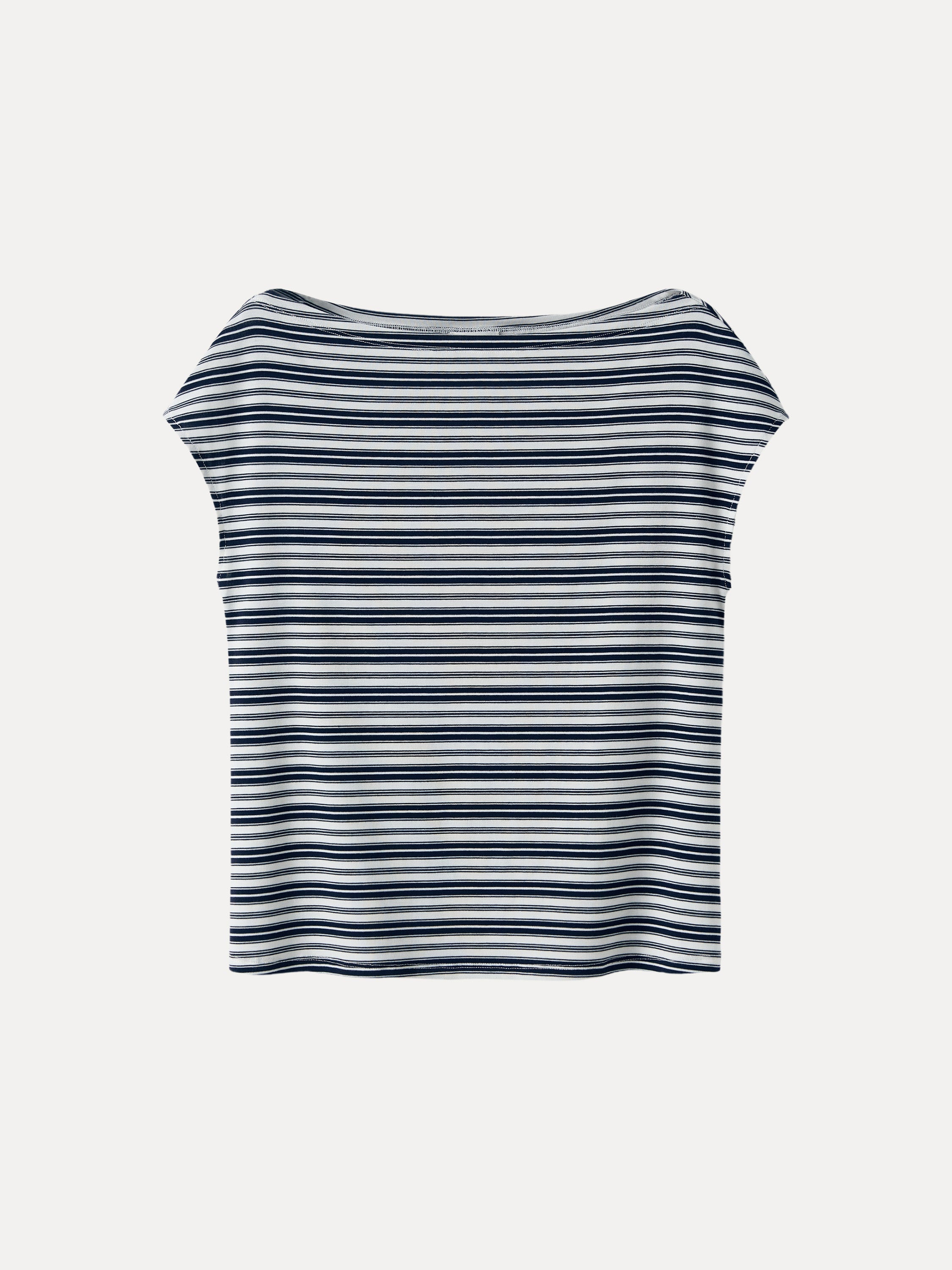 Striped Slash Neck Cap Sleeve Relaxed Top