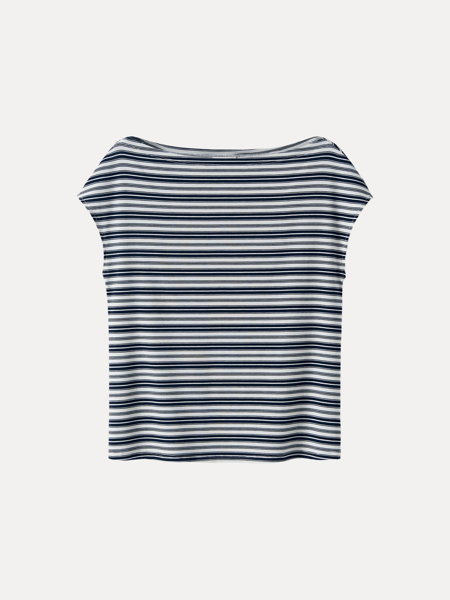 Striped Slash Neck Cap Sleeve Relaxed Top