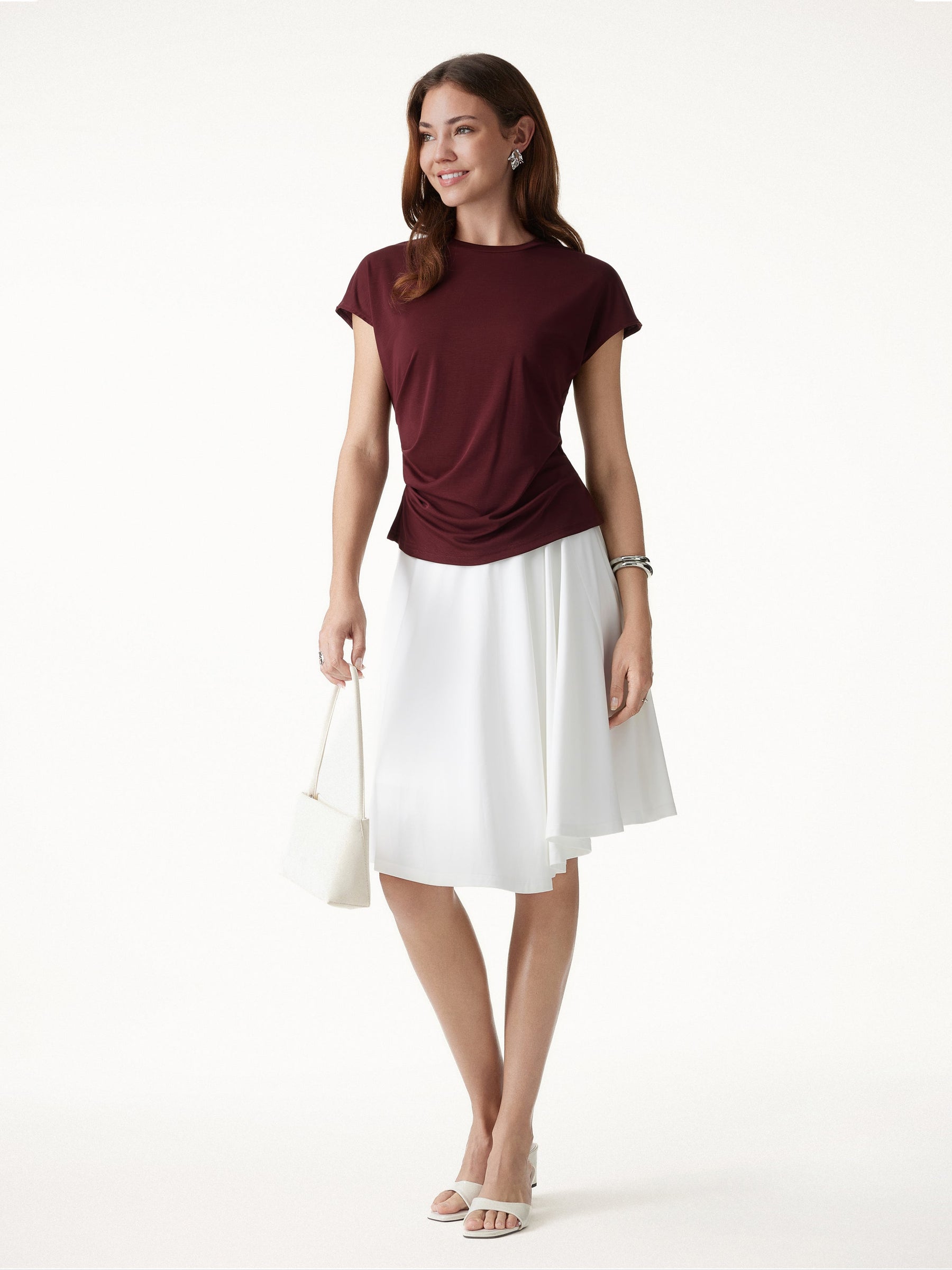 Relaxed Round Neck Tucked Cap Sleeve Tee