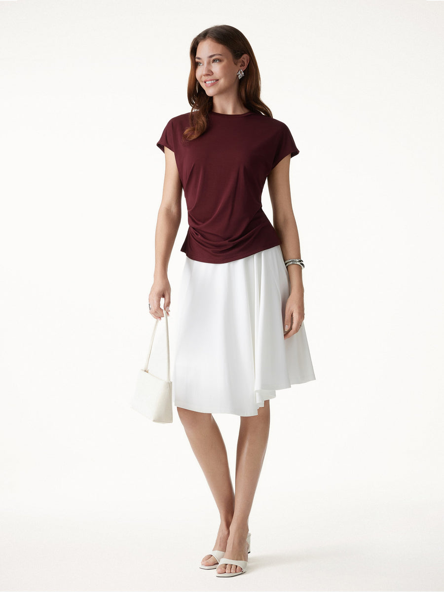 Relaxed Round Neck Tucked Cap Sleeve Tee