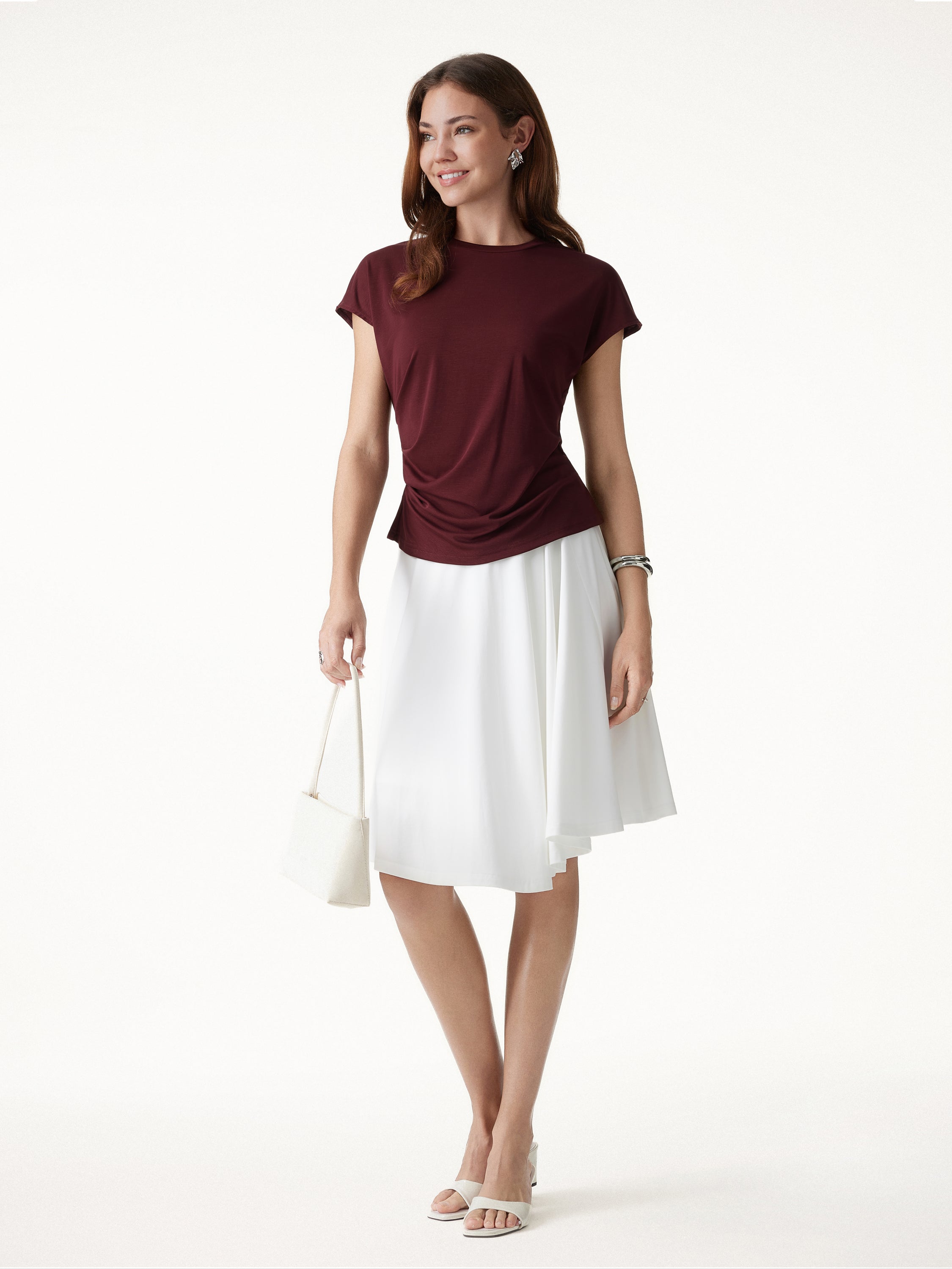 Relaxed Round Neck Tucked Cap Sleeve Tee