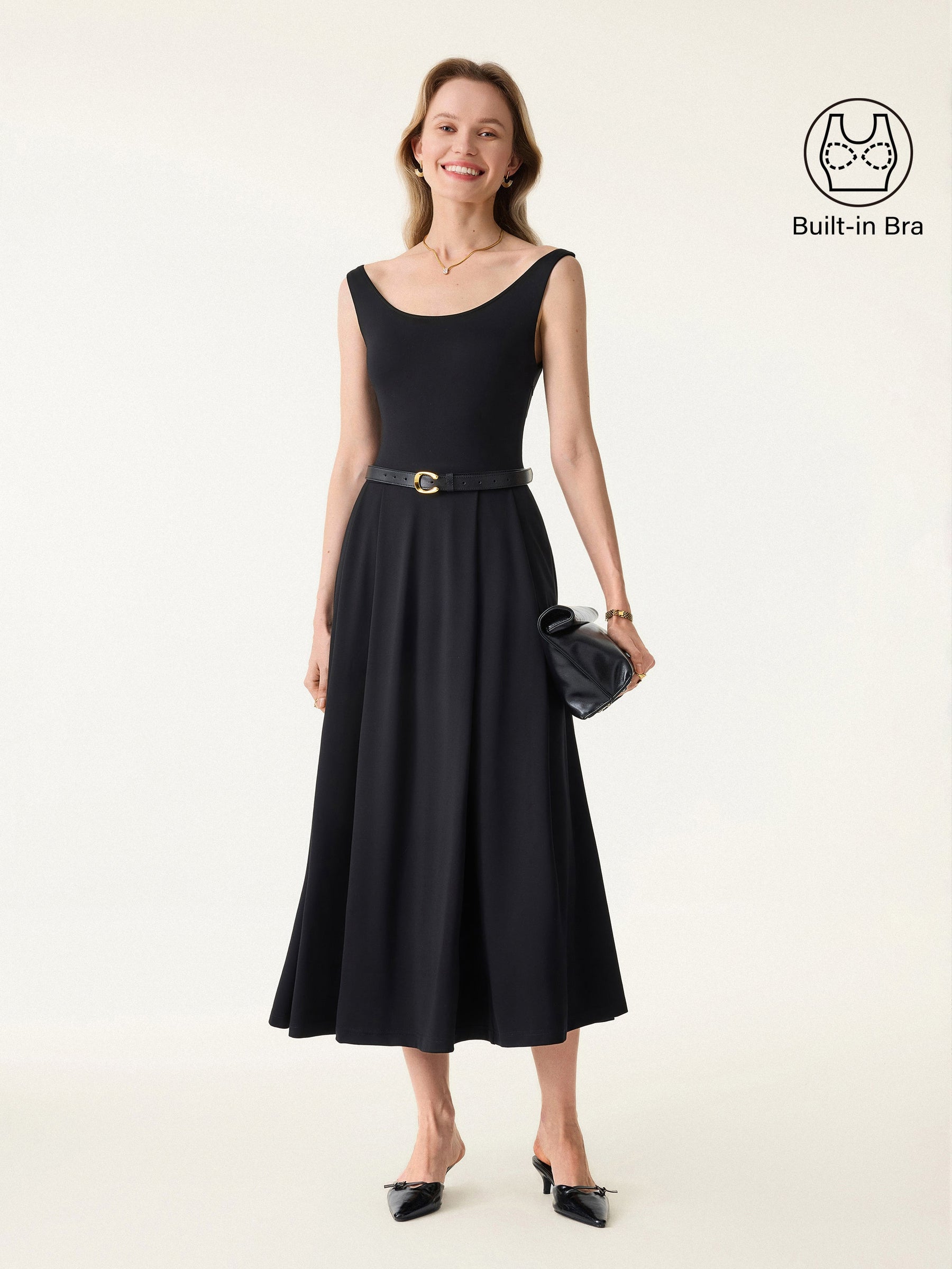 Balletic Scoop Neck Midi Bra Dress with Pockets