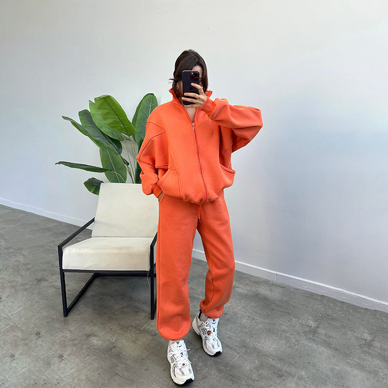 Women's Tracksuit Set - Zip Cardigan & Drawstring Trousers with Pockets
