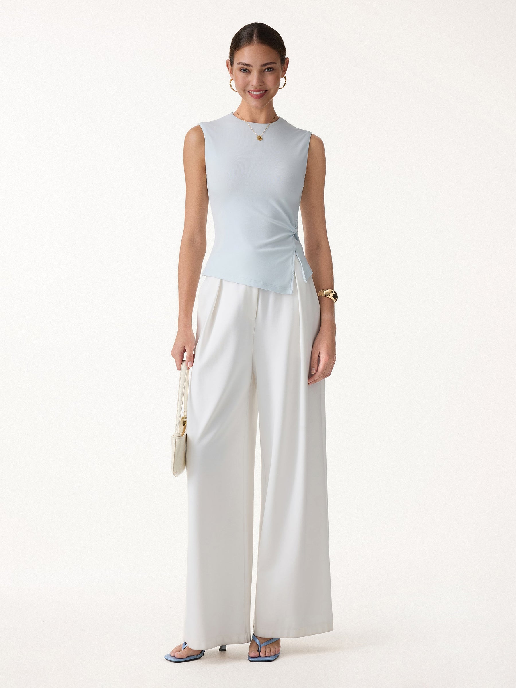 Round Neck Twisted Bra Tank with Slit