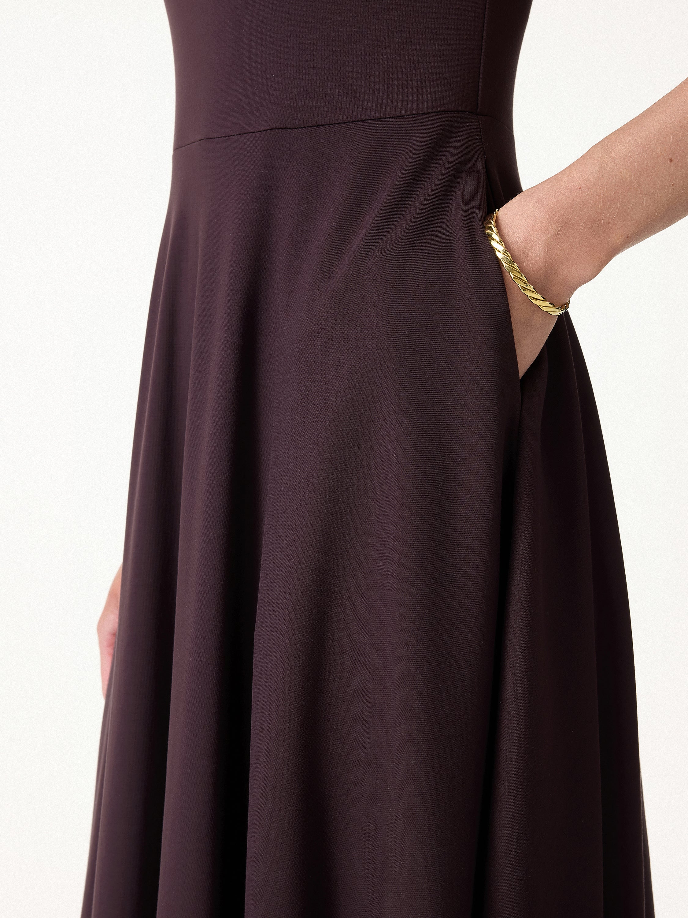 Stretchy Boatneck Fit-and-Flare Mini Bra Dress with Pockets