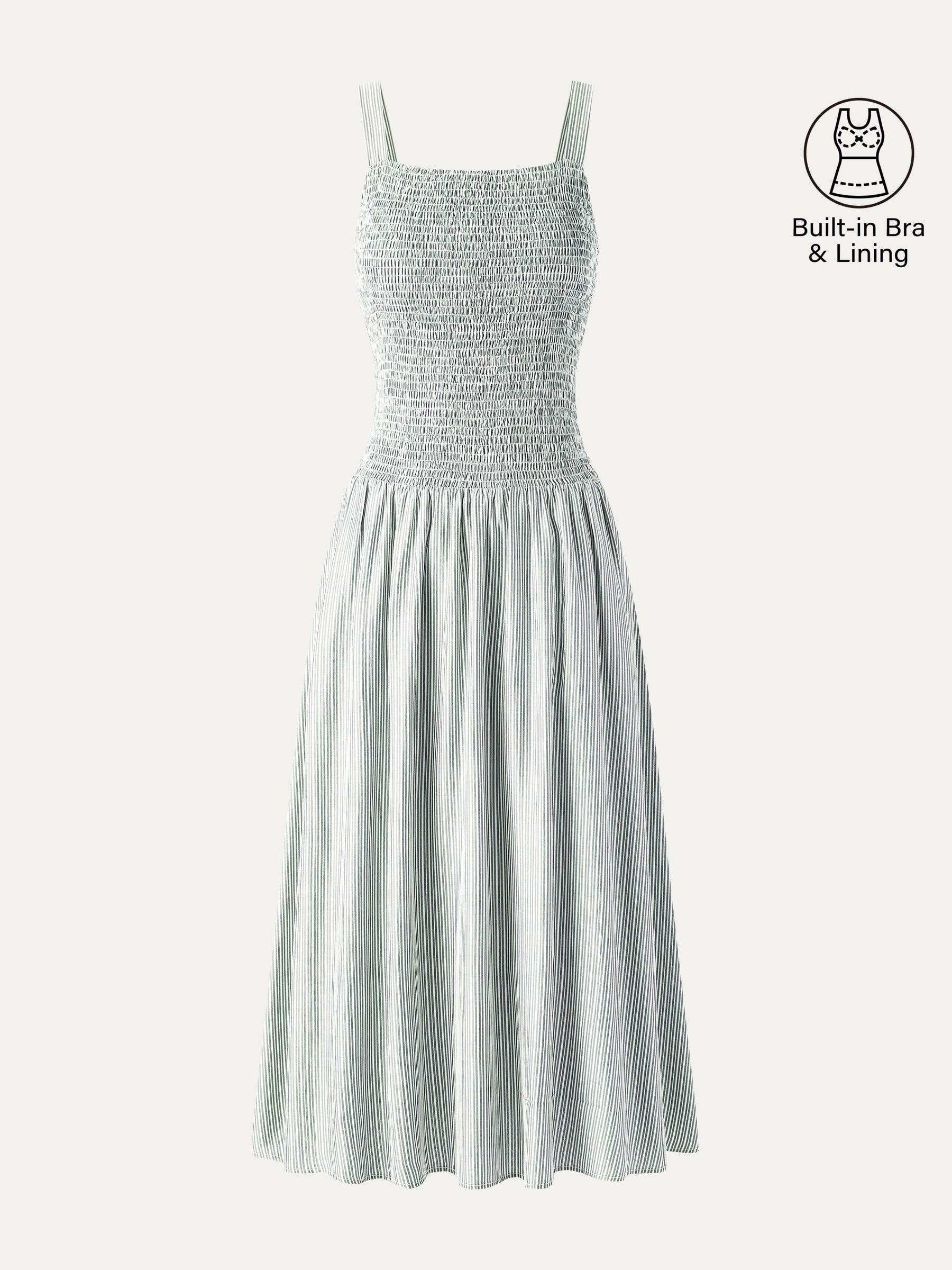 Striped Poplin Square Neck Smocked Midi Bra Dress