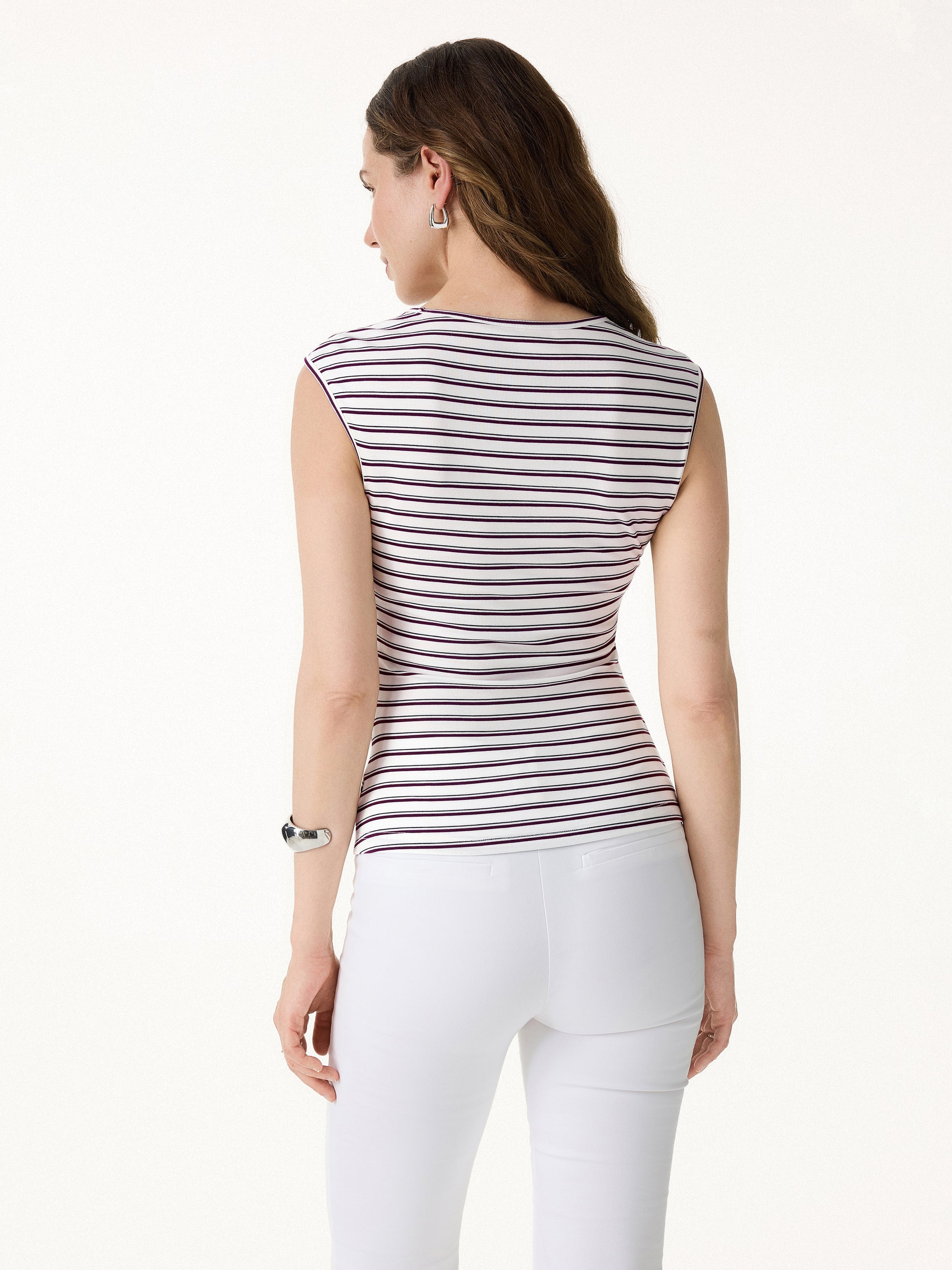 Lyocell Striped Tucked Sleeveless Bra Top