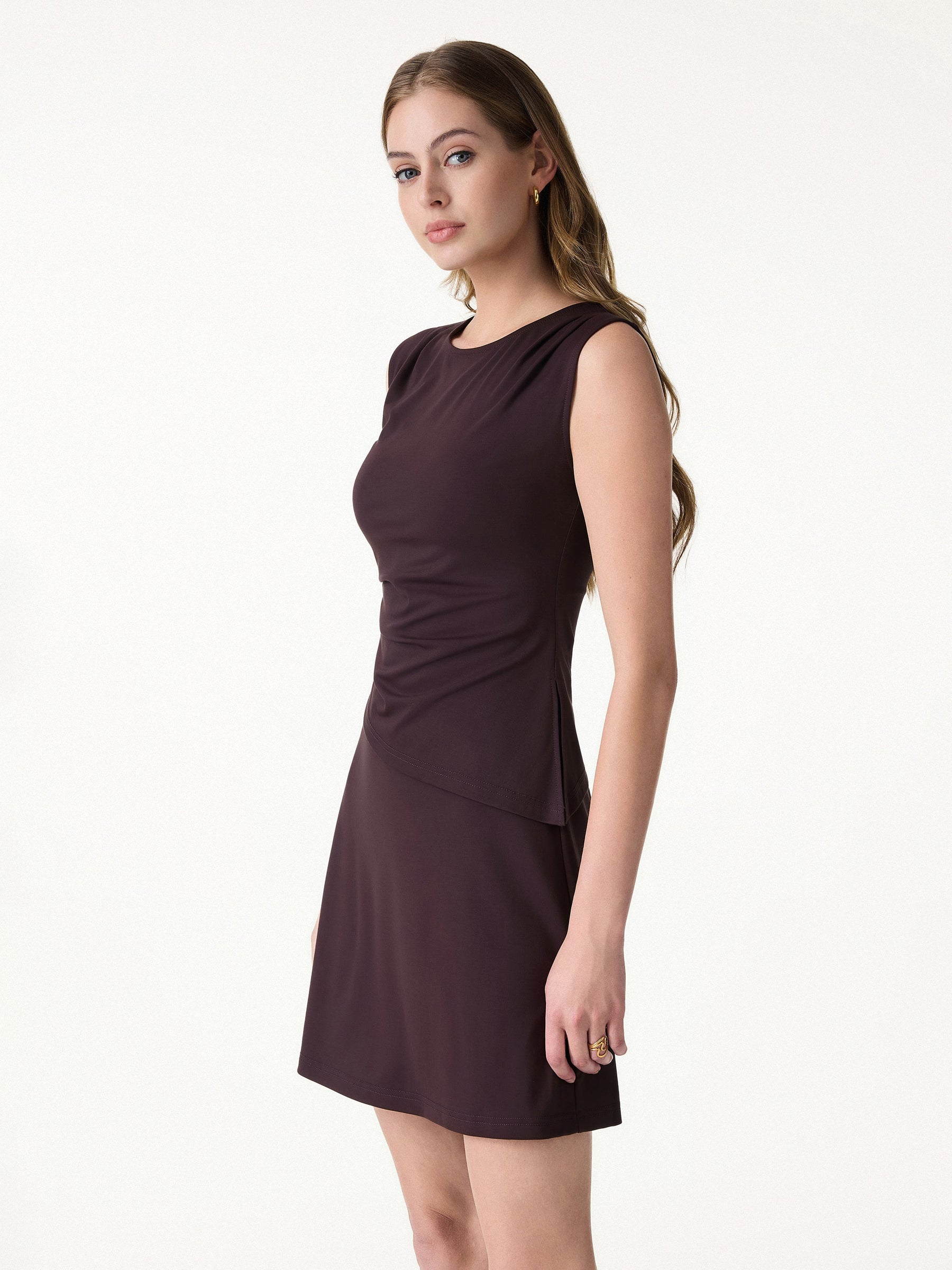 Effortless Wide Shoulder Tucked Asymmetrical Hem Sleeveless Top