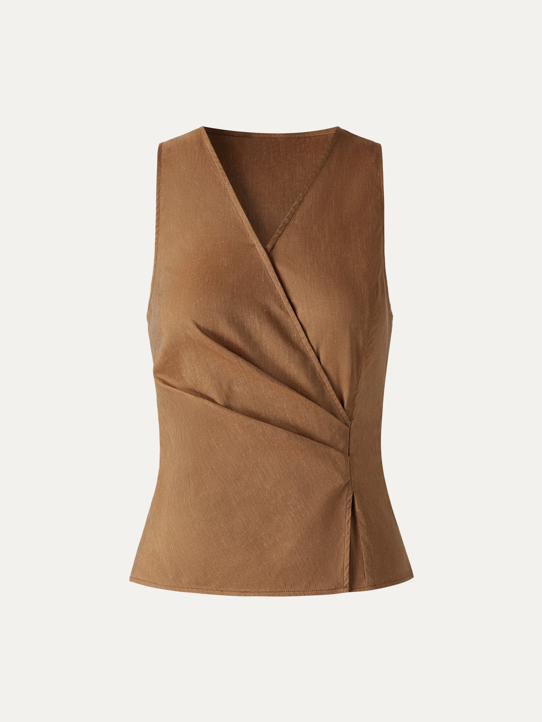 Linen Blend Surplice Top with Side Twist