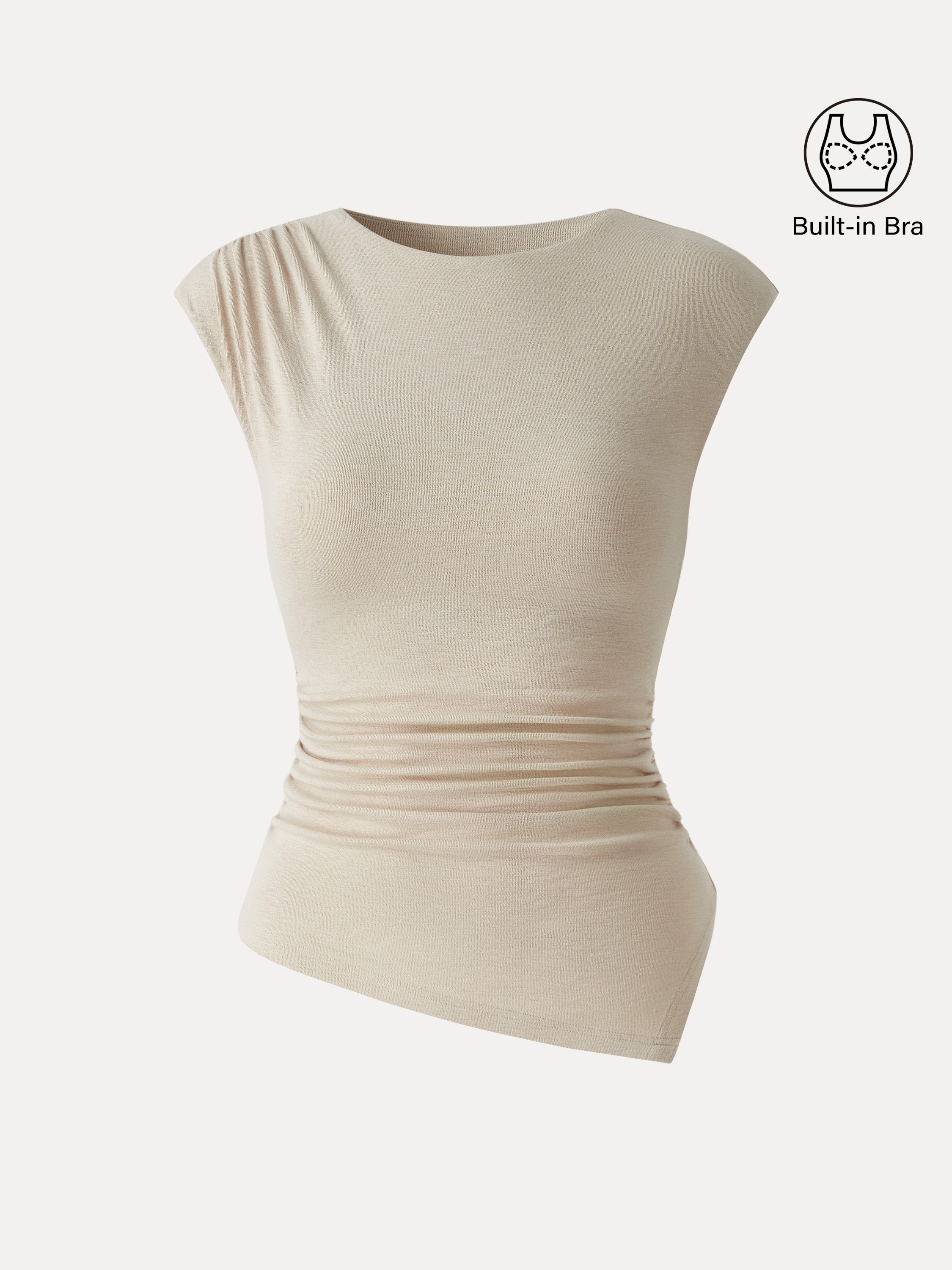 Matte Smooth Cap Sleeve Ruched Asymmetrical Bra Top
