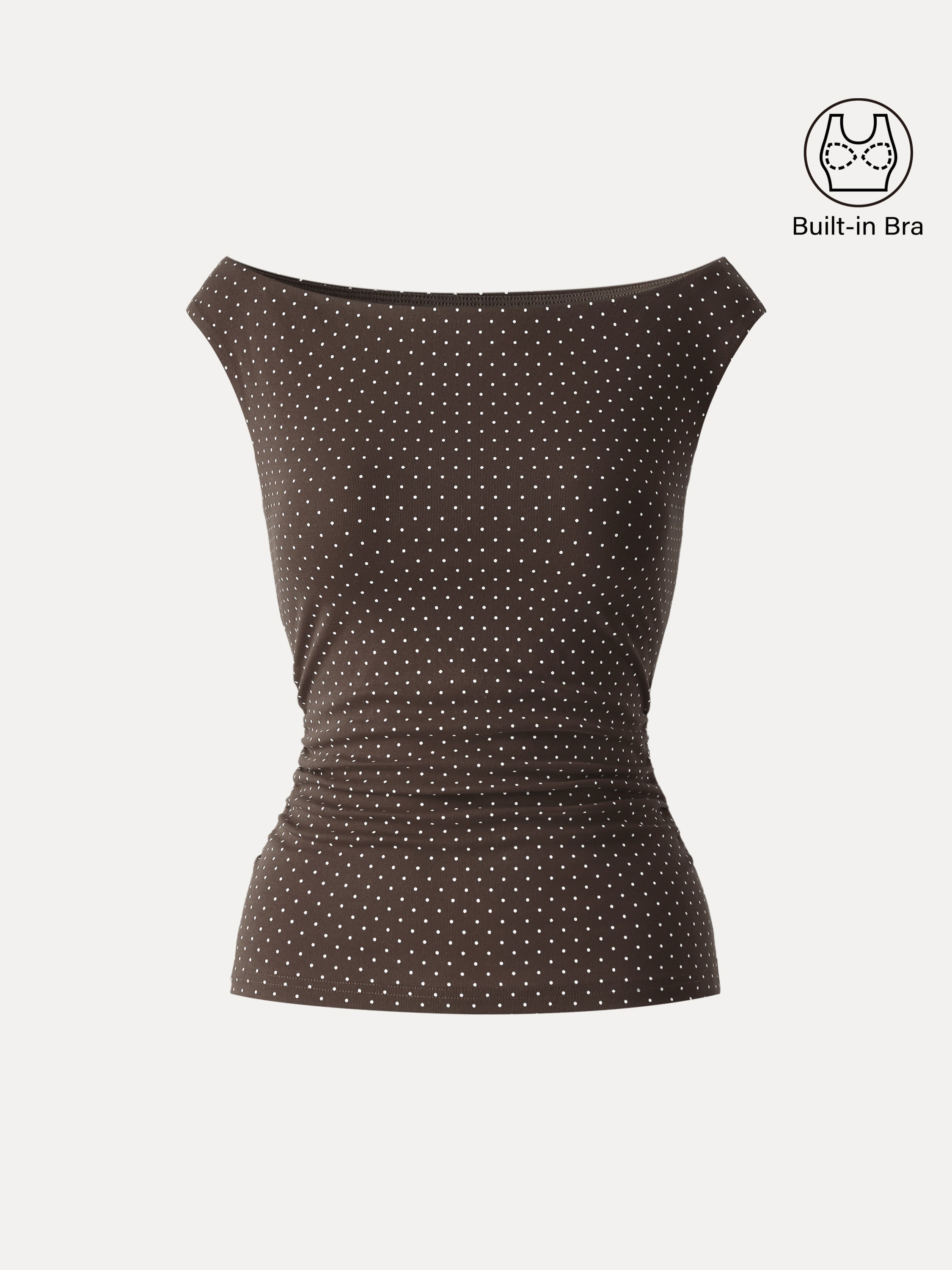 Stretch Cotton Polka Dot Boatneck Ruched Bra Top Limited Edition