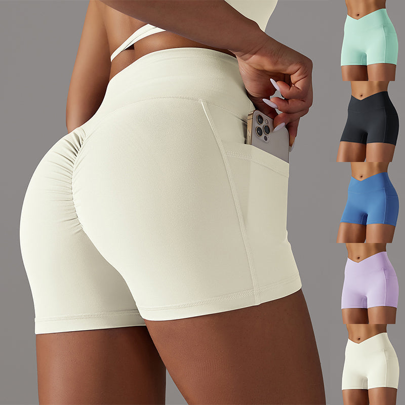 Women's Yoga Shorts with Phone Pocket - Fitness Sports Pants