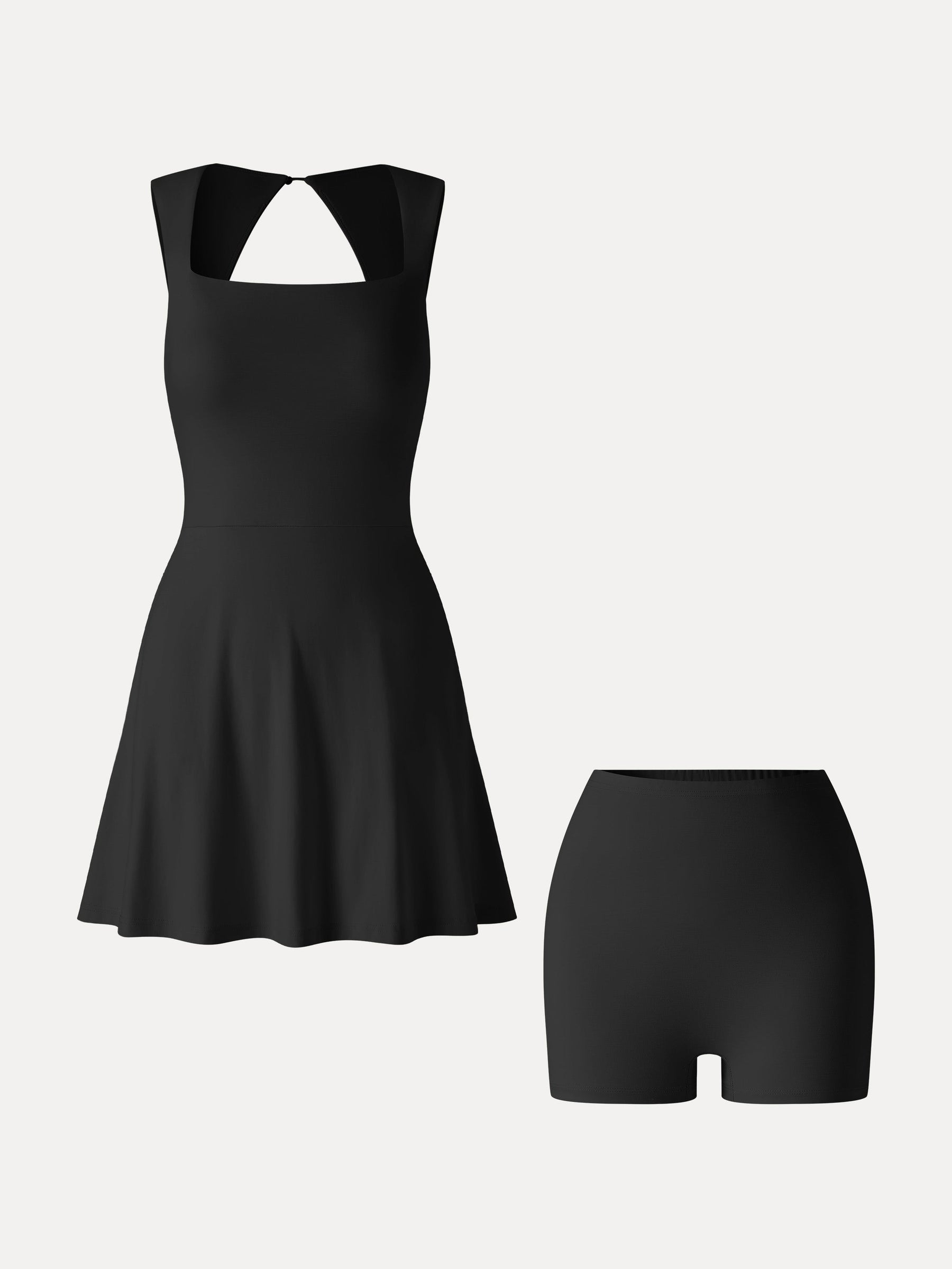 Quick-Dry Square Neck Back Cutout Court Bra Dress with Pockets