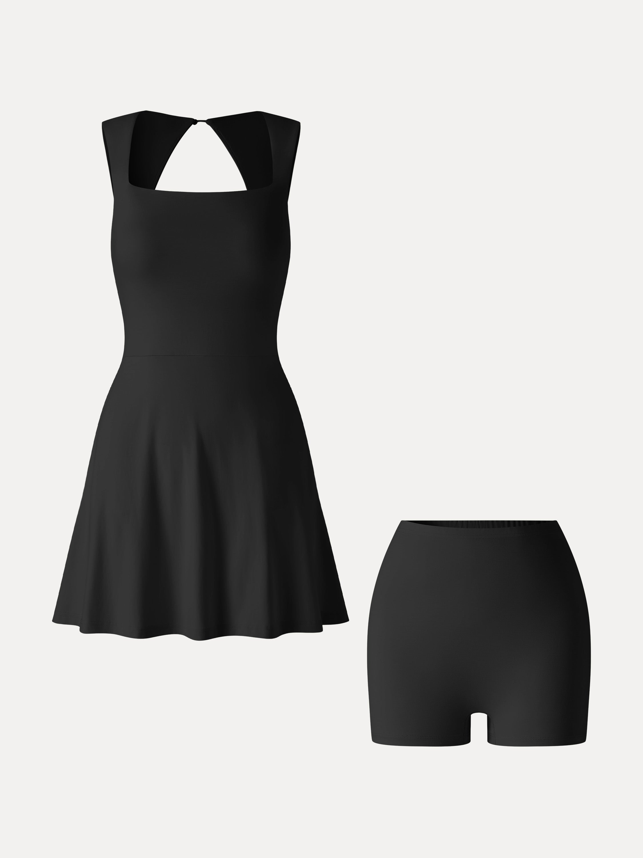 Quick-Dry Square Neck Back Cutout Court Bra Dress with Pockets