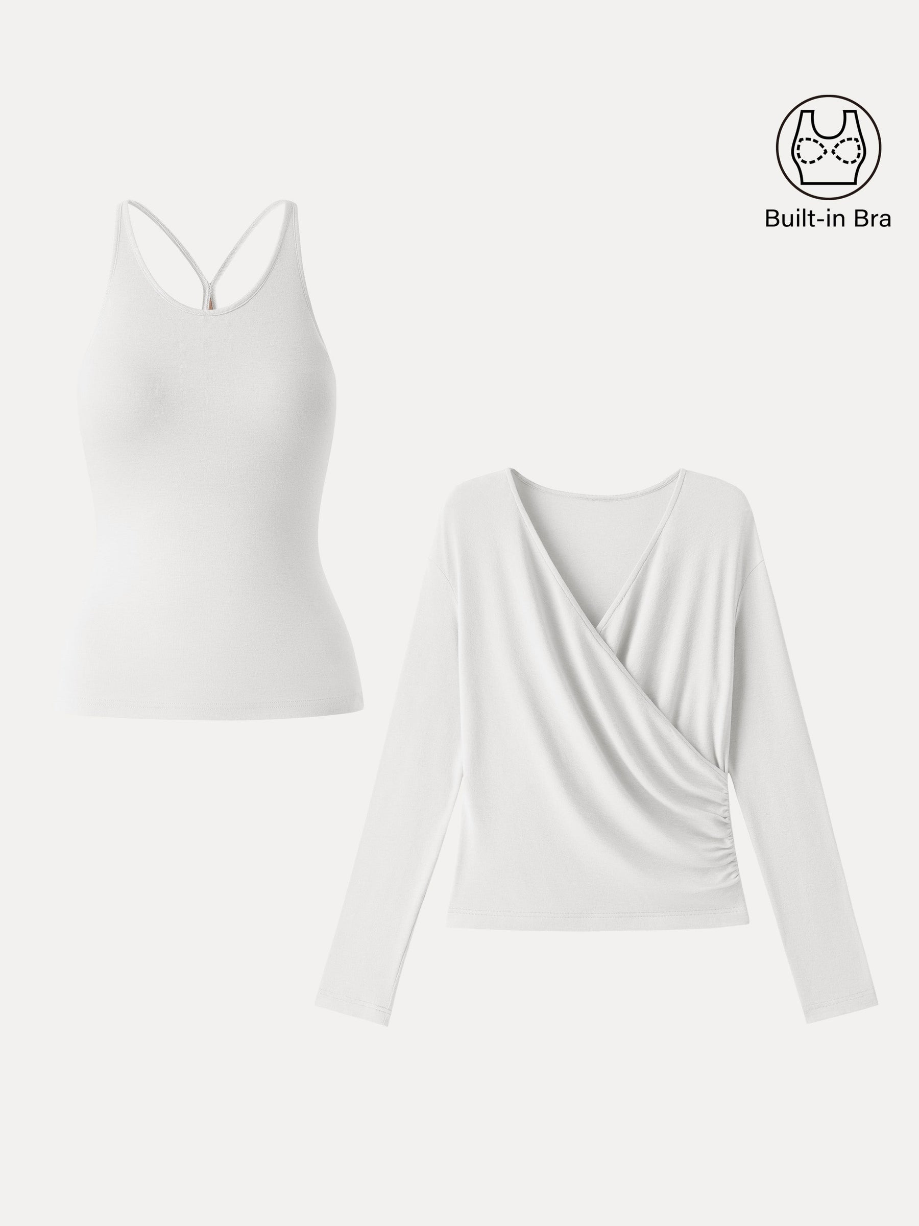 Two-Piece Set Cami with Surplice Ruched Top