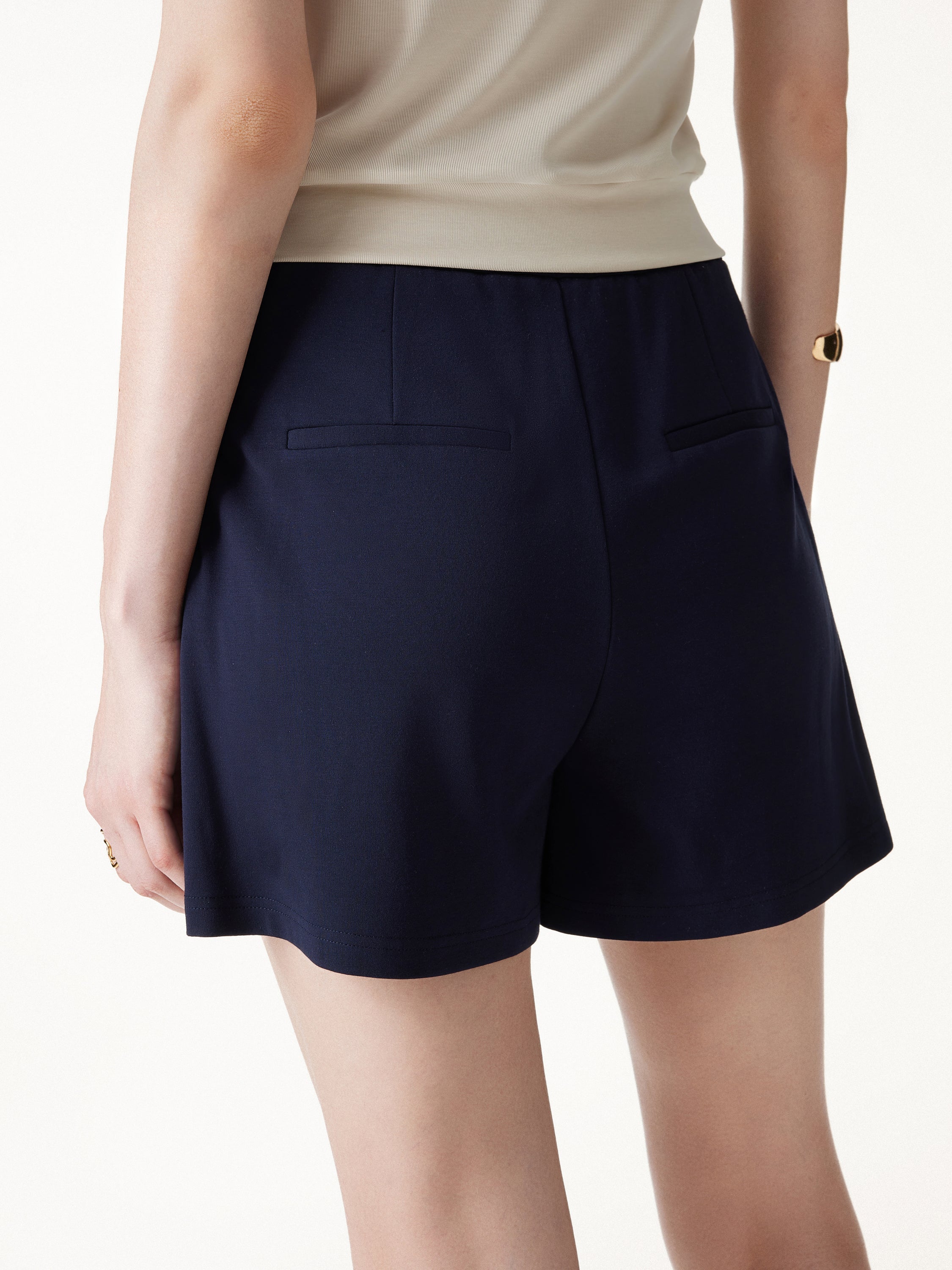 Stretch Ponte Pleated Wide Leg Shorts