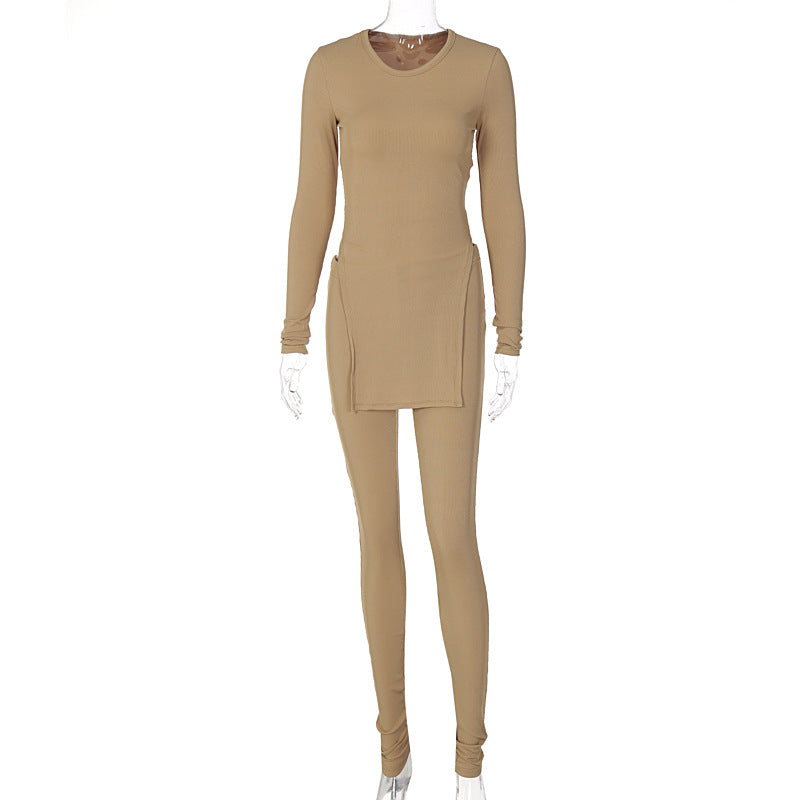 Women's Ribbed 2-Piece Suit - Textured Top & Trousers Set