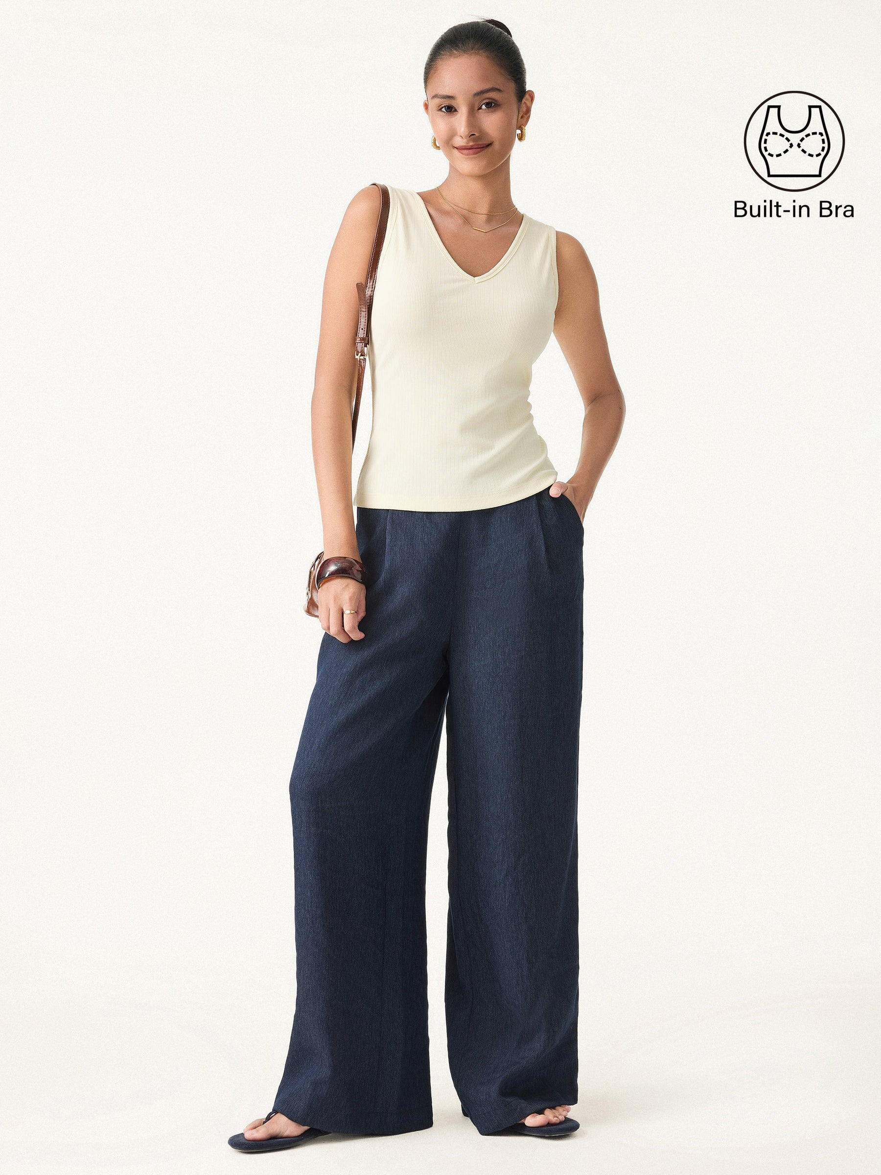 Pointelle V-neck Sleeveless Bra Tank
