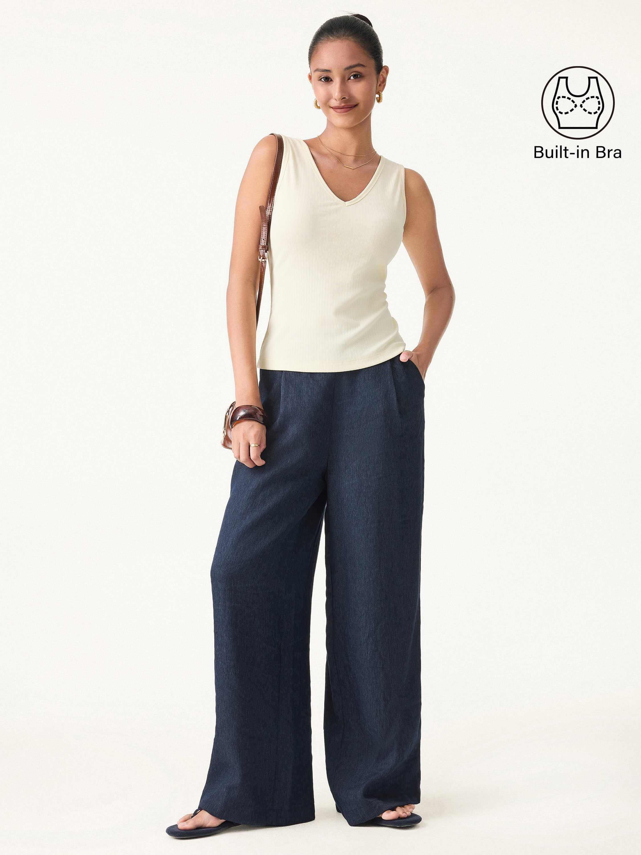 Pointelle V-neck Sleeveless Bra Tank
