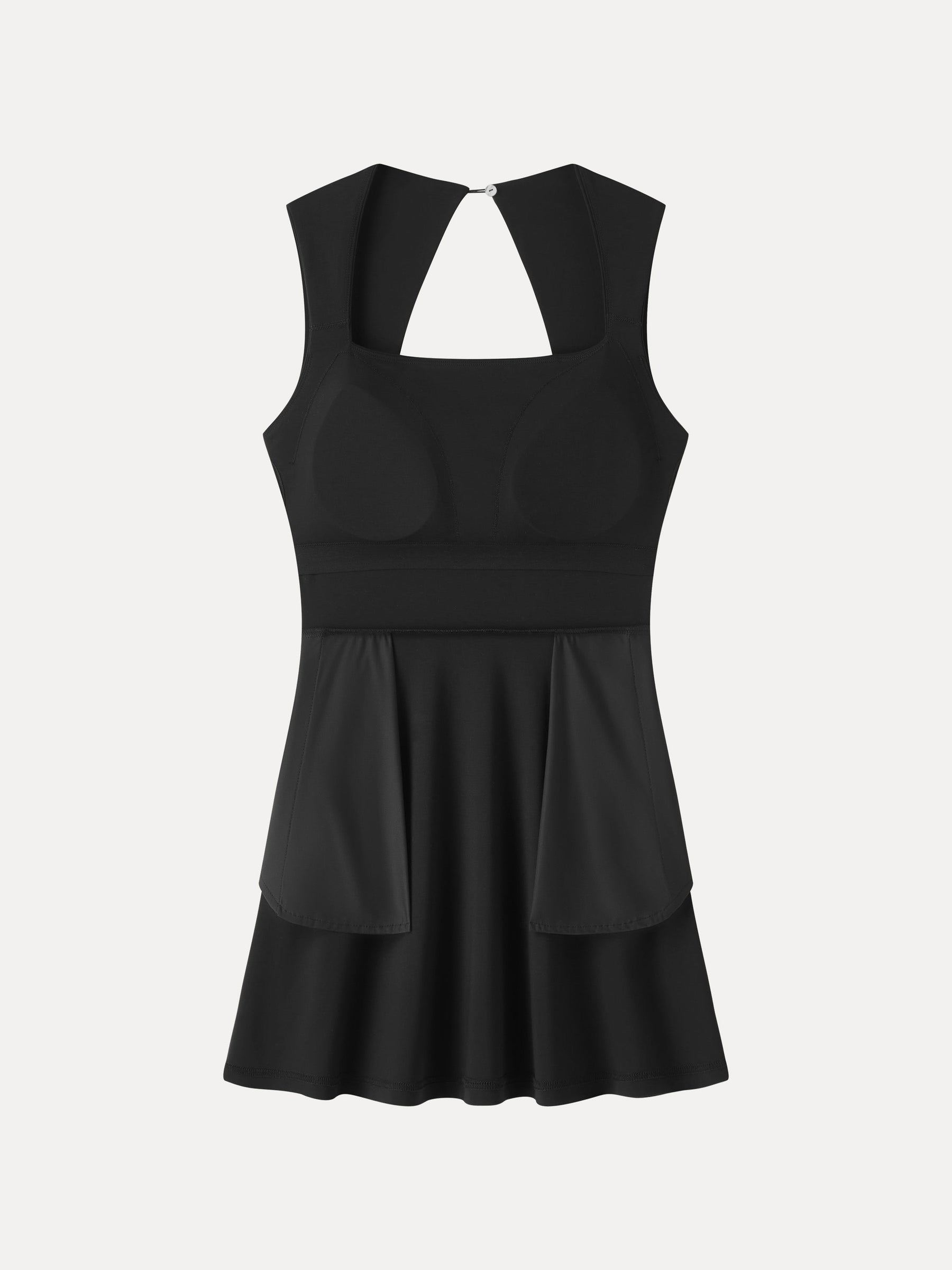 Quick-Dry Square Neck Back Cutout Court Bra Dress with Pockets
