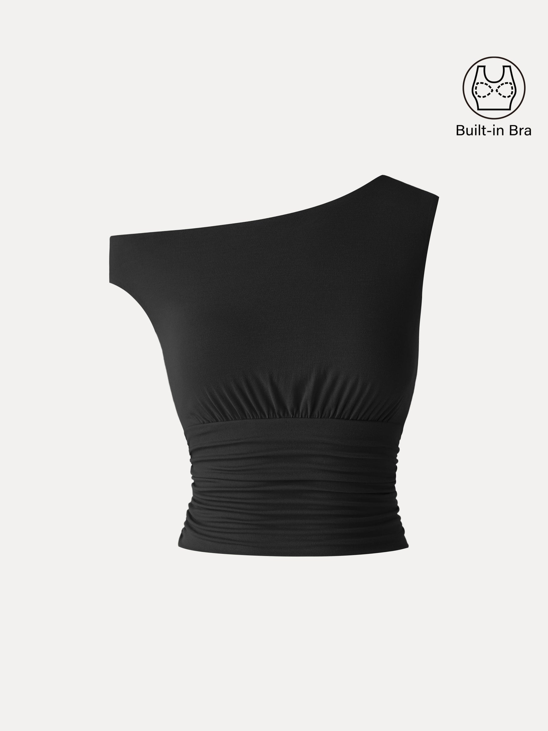 SkinKiss Asymmetrical Neck Cropped Ruched Bra Top