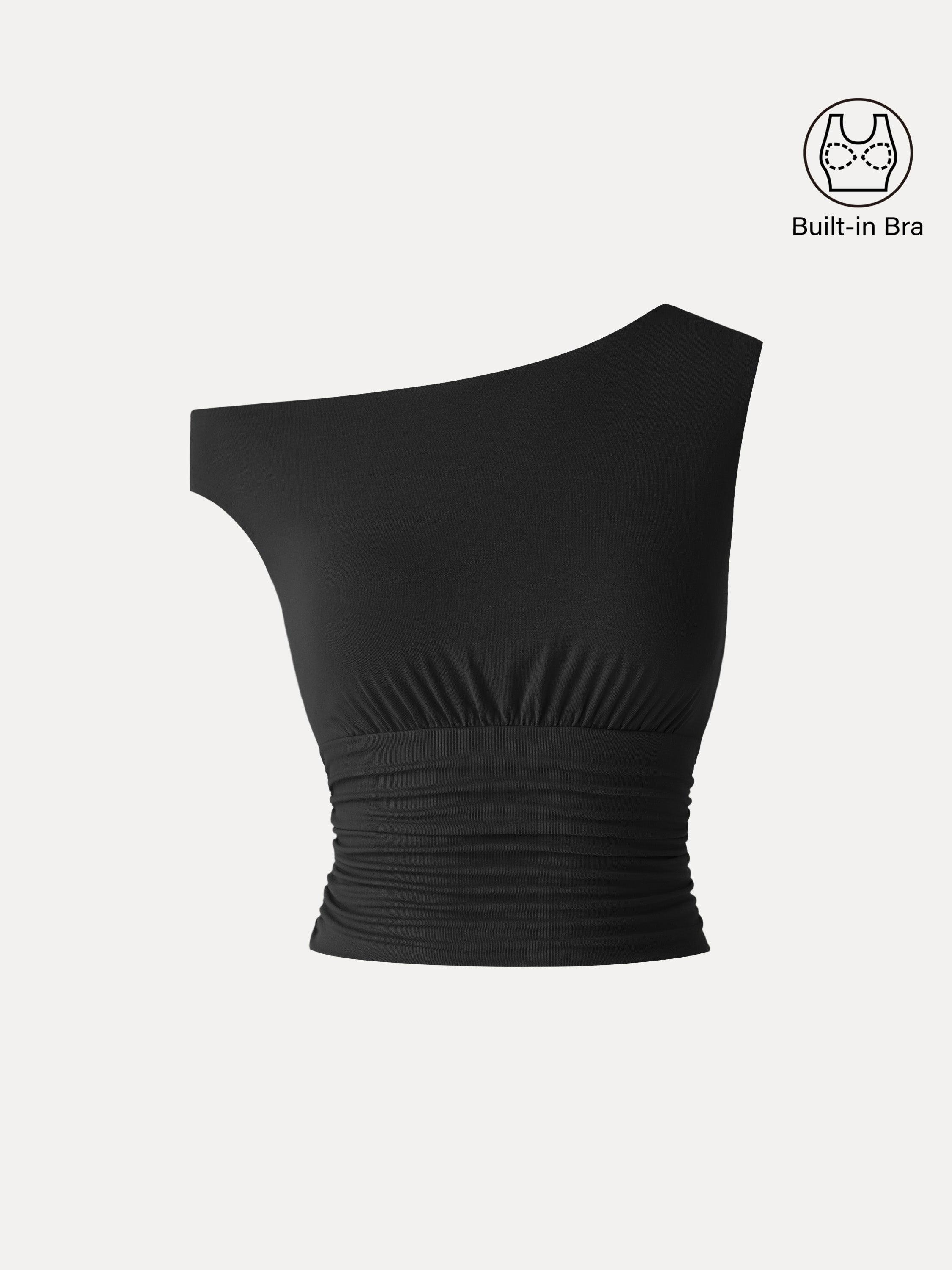 SkinKiss Asymmetrical Neck Cropped Ruched Bra Top
