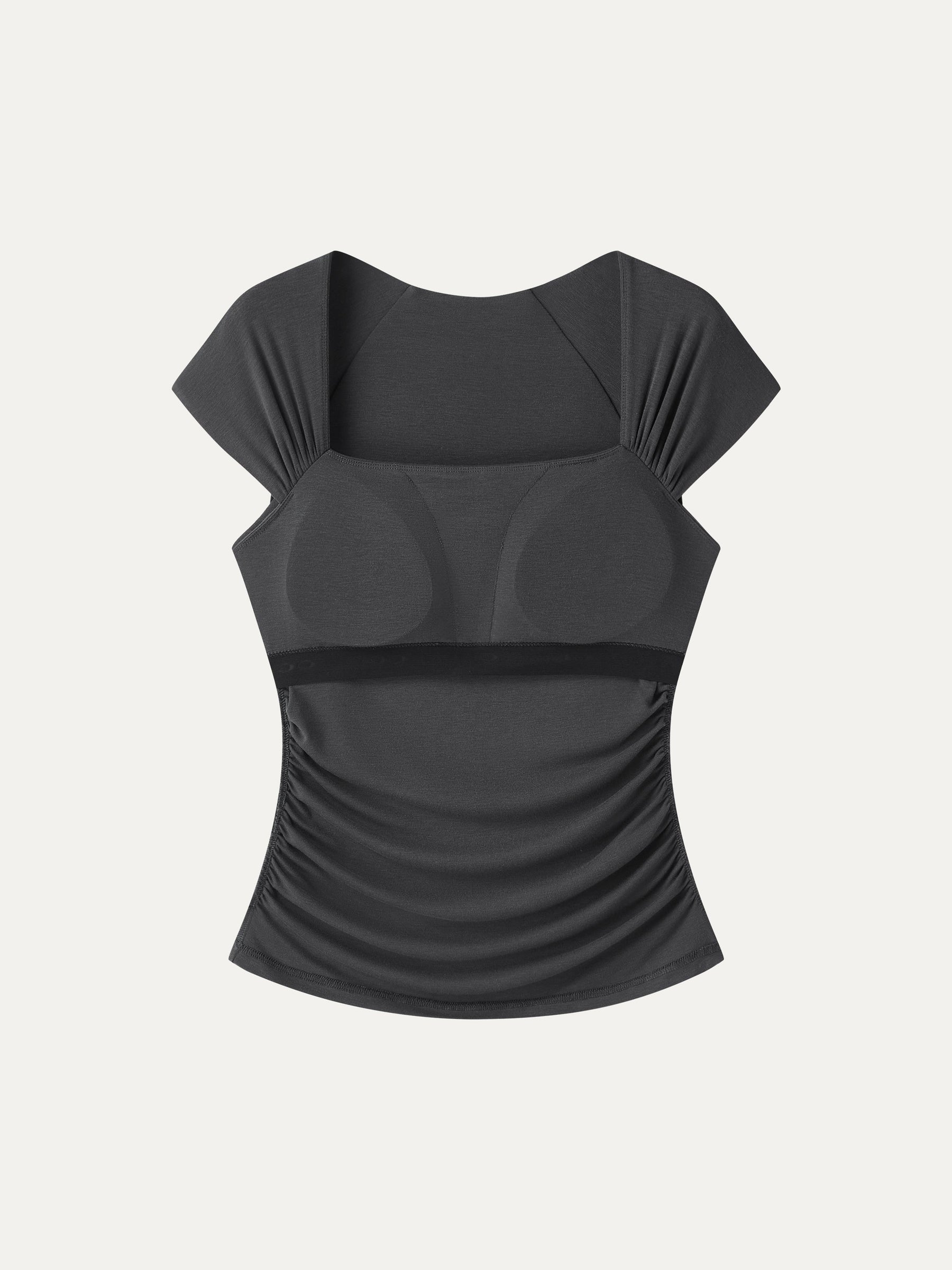 Cool-Touch Square Neck Cap Sleeve Ruched Bra Top