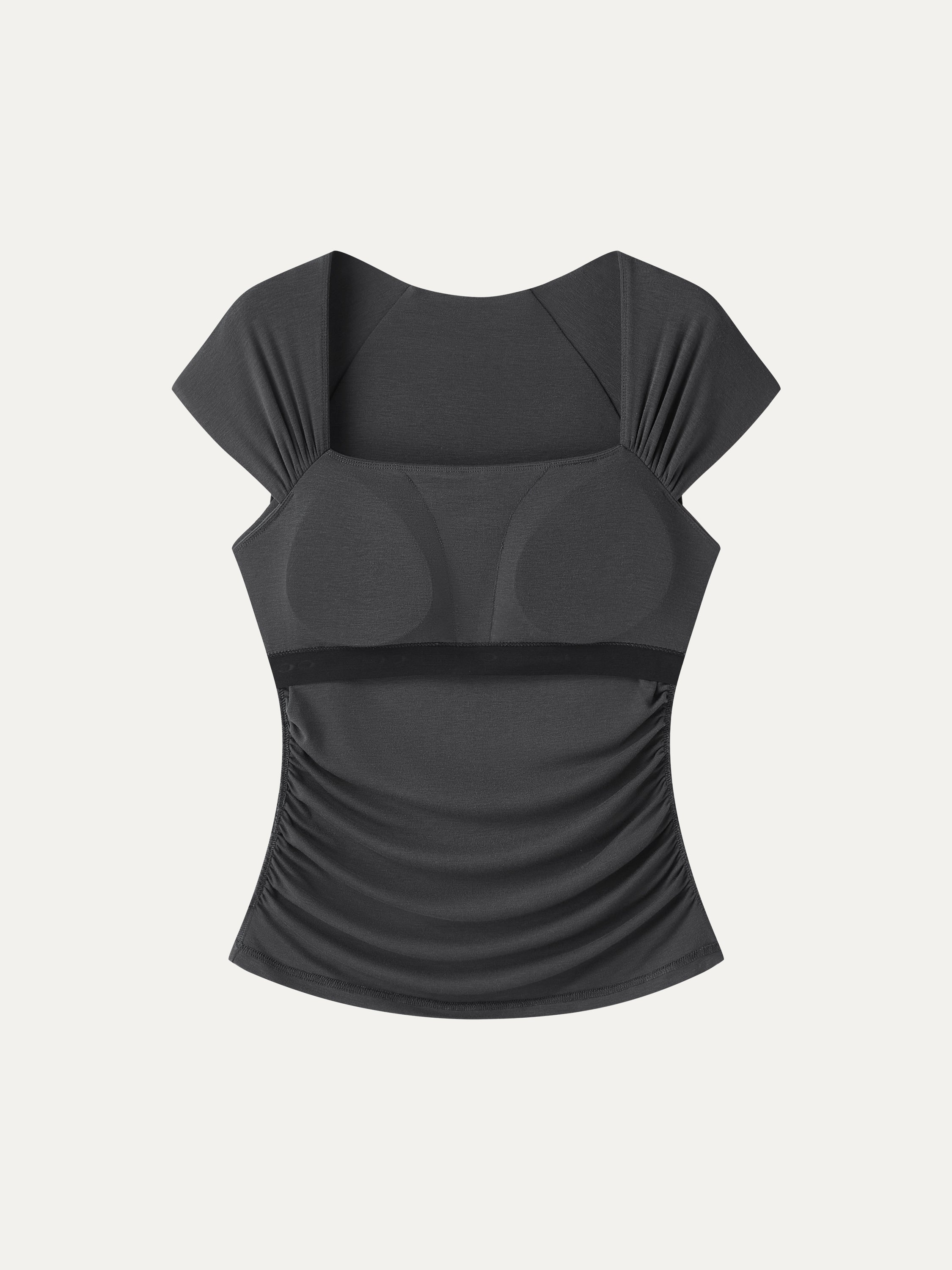 Cool-Touch Square Neck Cap Sleeve Ruched Bra Top
