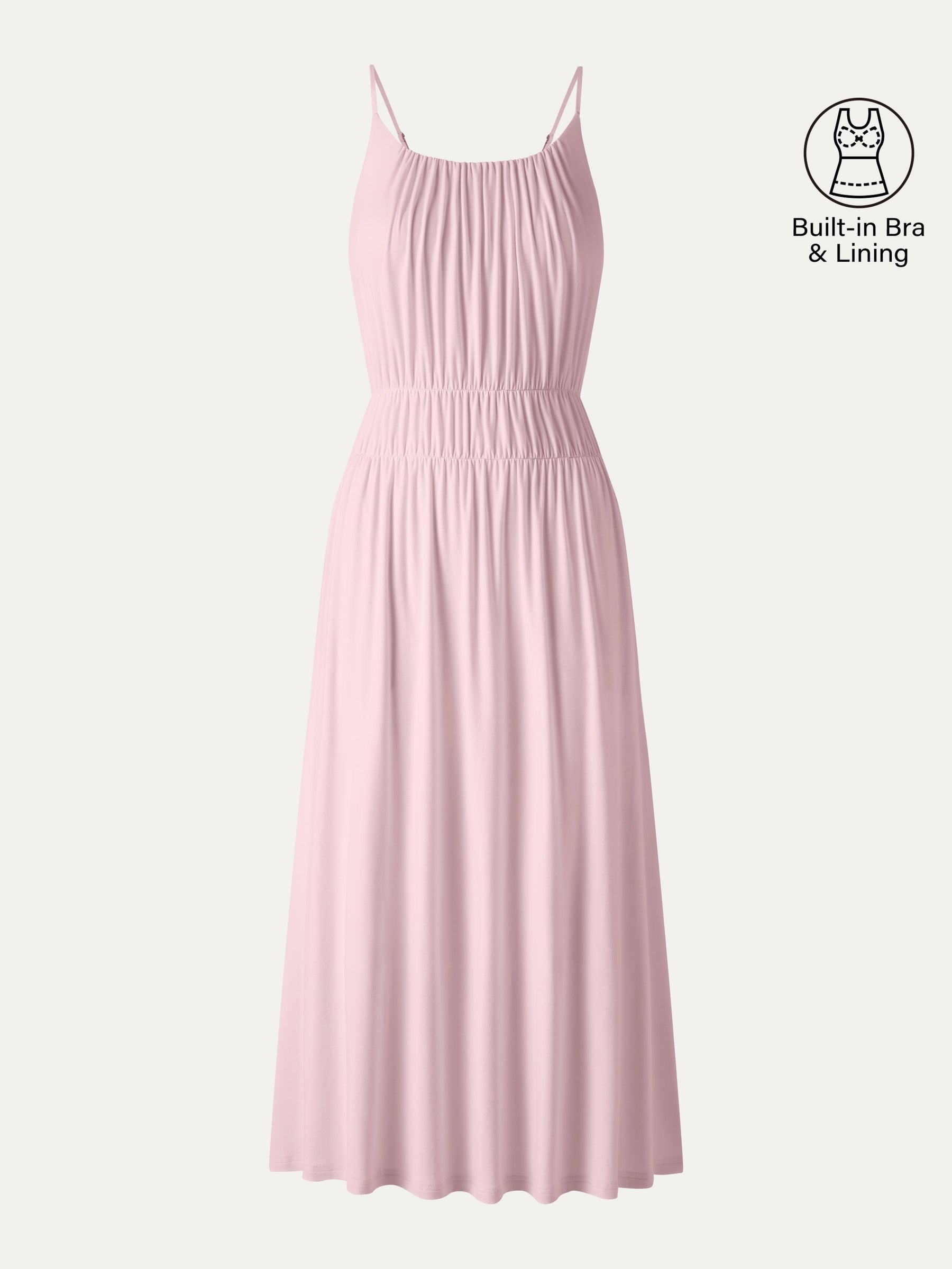 Vacay Gathered U-Neck Spaghetti Midi Bra Dress with Pockets