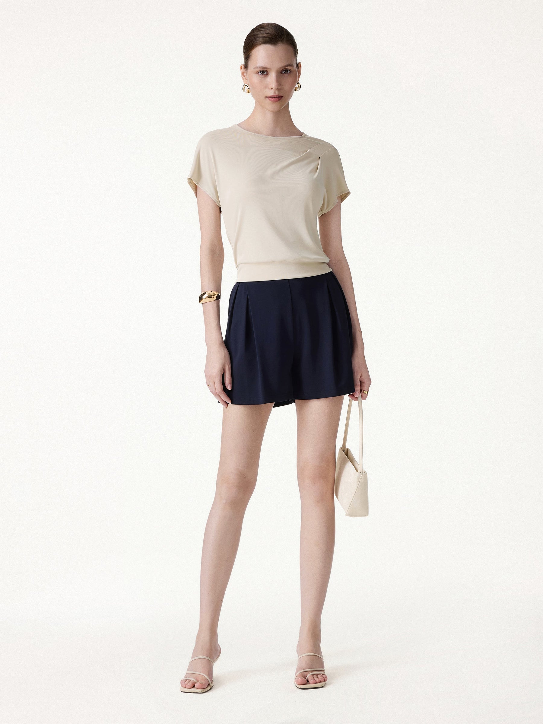 Sandwashed Relaxed Round Neck Cap Sleeve Tee