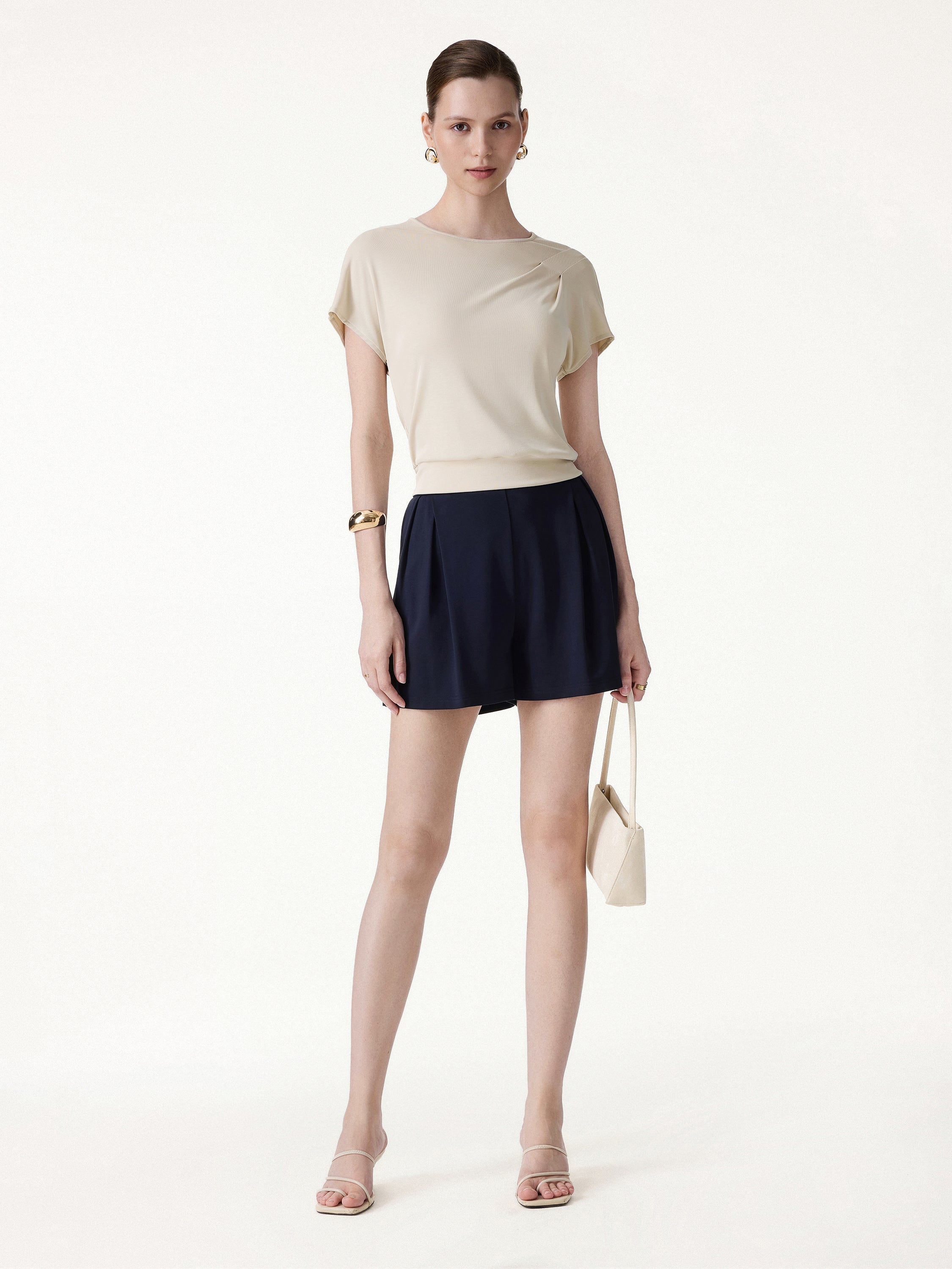 Sandwashed Relaxed Round Neck Cap Sleeve Tee