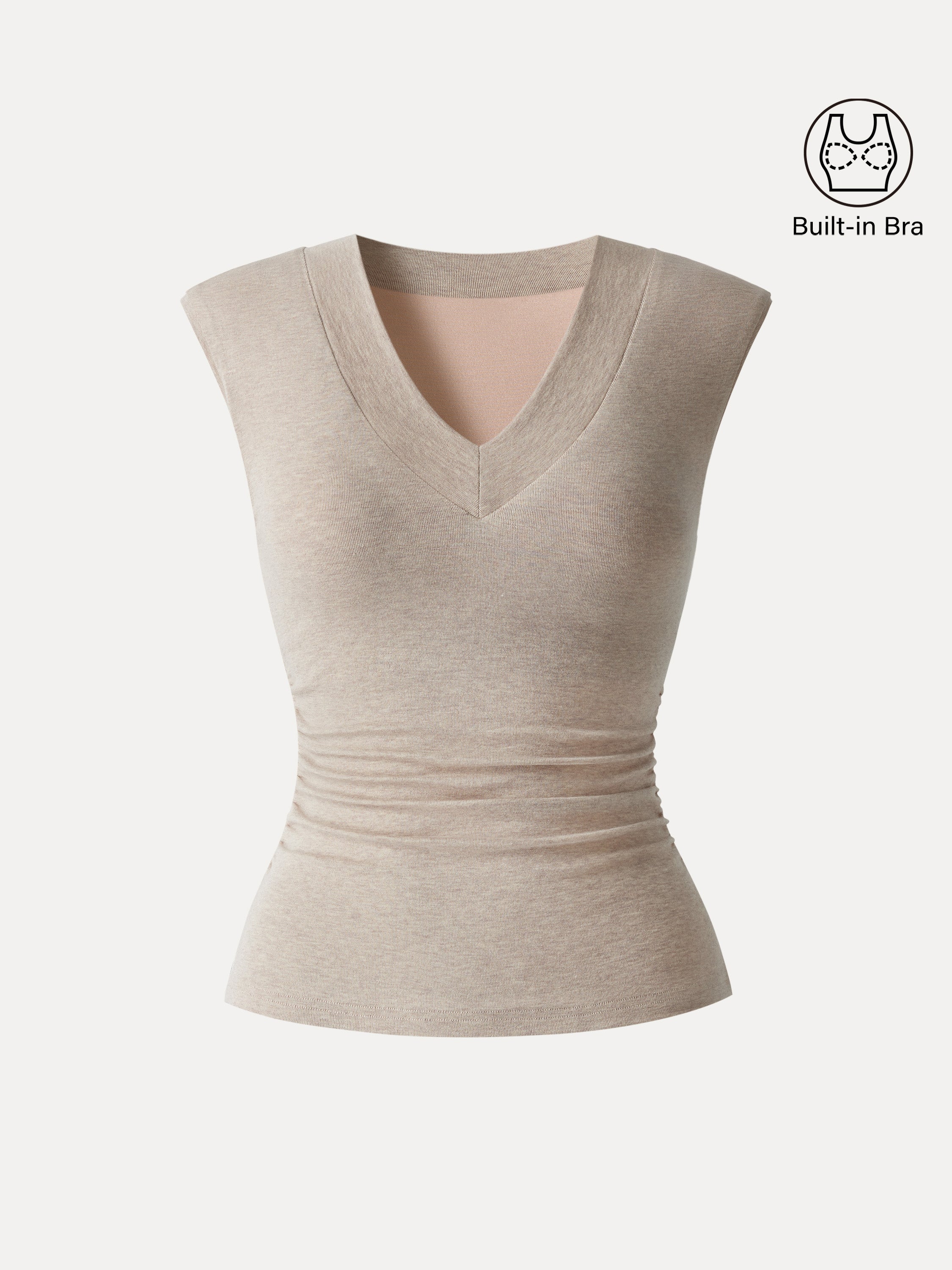 Sweat-Wicking V-Neck Wide Shoulder Ruched Bra Top
