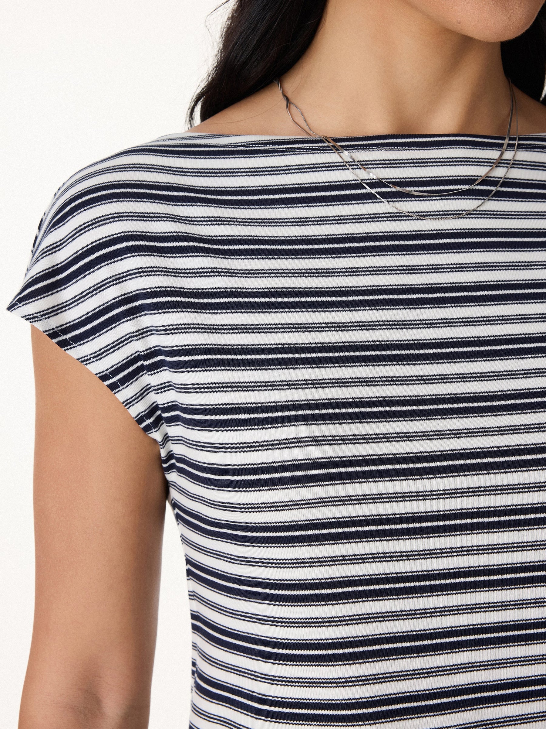 Striped Slash Neck Cap Sleeve Relaxed Top